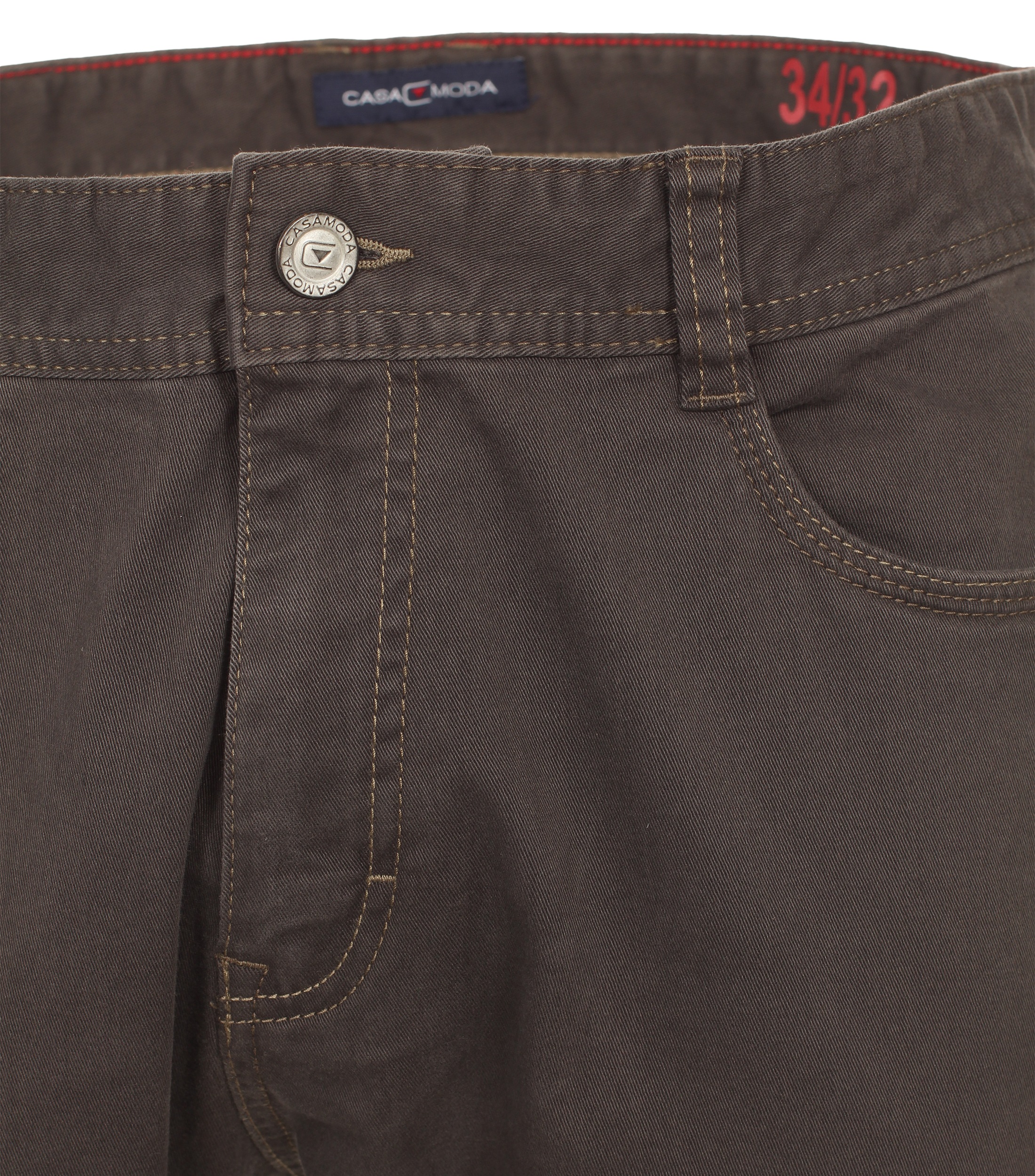 Chinohose CASAMODA "CASAMODA Chinohose uni", Herren, Gr. 34/32, Länge 32, braun, 98% Baumwolle, 2% Elasthan, Hosen Chinohose 2