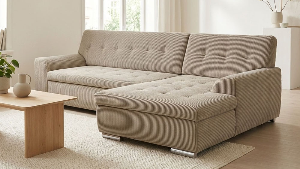 DOMO collection Ecksofa "TREVISO viele Bezüge, auch in Cord, L-Form, 267x178 cm" mit Bettfunktion, inkl. Zierkissen, Unser Dauertiefpreis