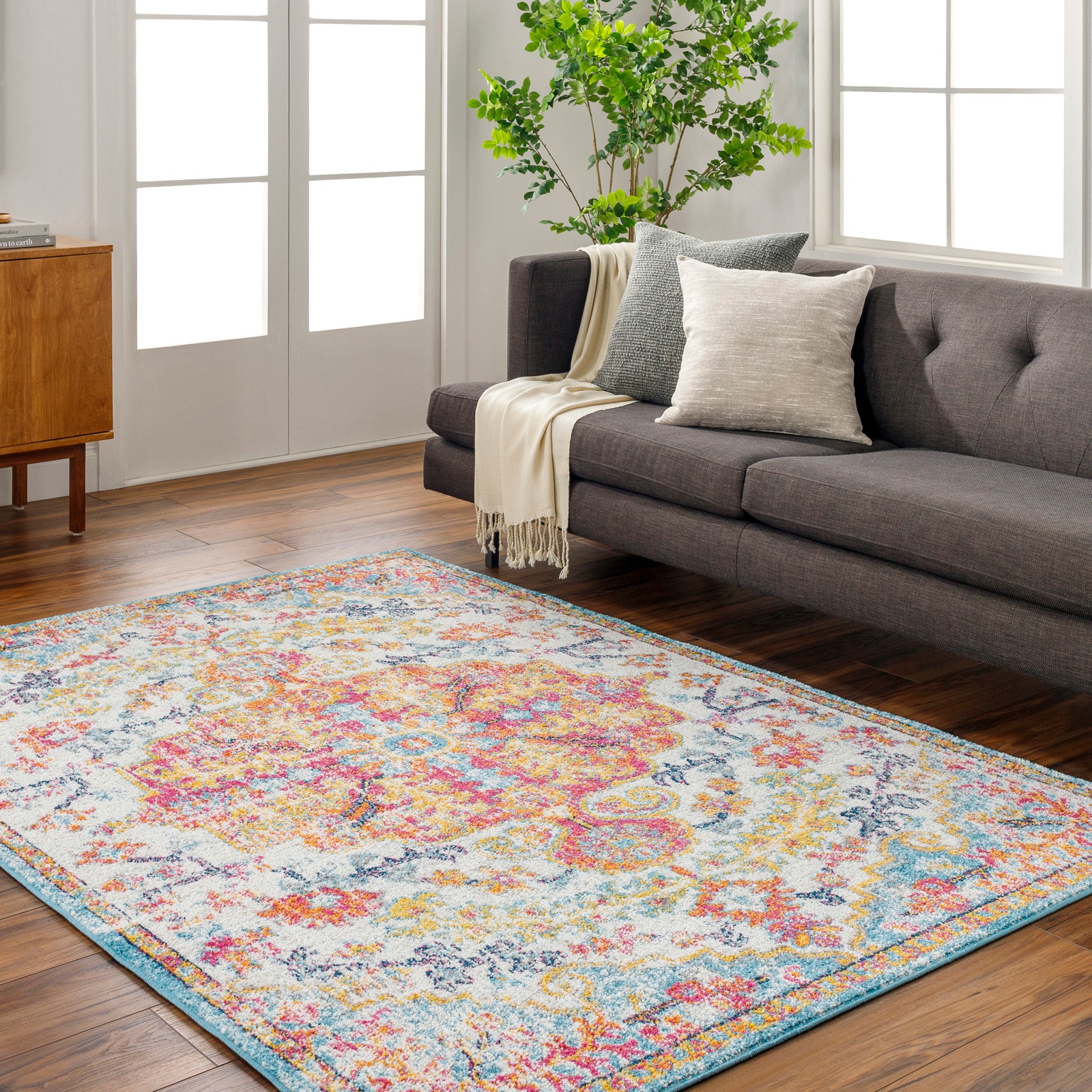 Teppich LIVABLISS "CASABLANCA", blau (blau,rot), B:120cm H:12mm L:170cm, Kunstfaser, Teppiche, Teppich, Vintage Orientteppich, Kurzflor Boho Wohnzimmerteppich, Läufer