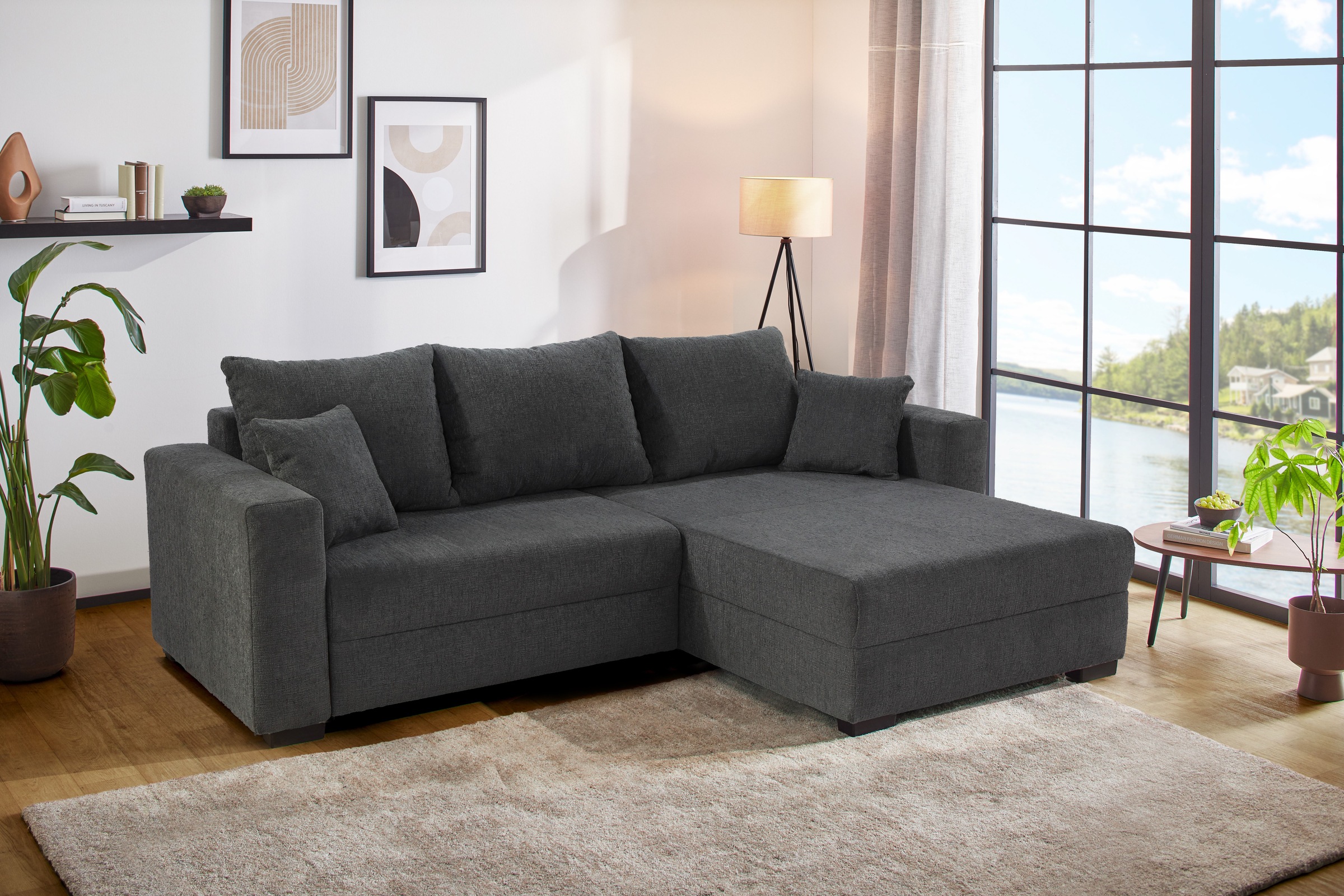 Jockenhöfer Gruppe Ecksofa "Ecksofa Elmau, Größe Ottomane: XL, B:261cm" mit Schlaffunktion, Bettkasten & 2 Zierkissen