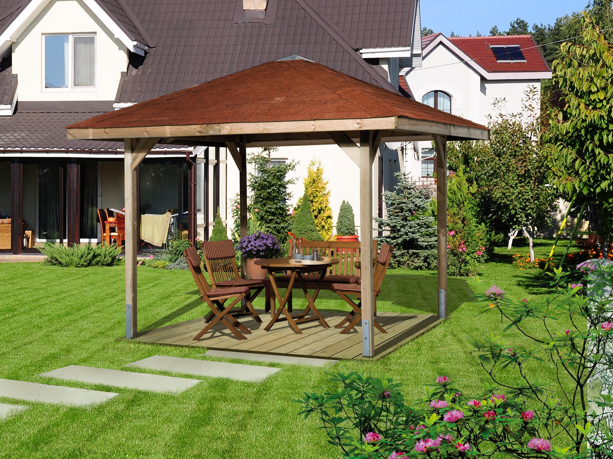 weka Pavillon »Paradies 1«, (Set), BxT: 294x294 cm, inkl. Dachschindeln und Pfostenanker