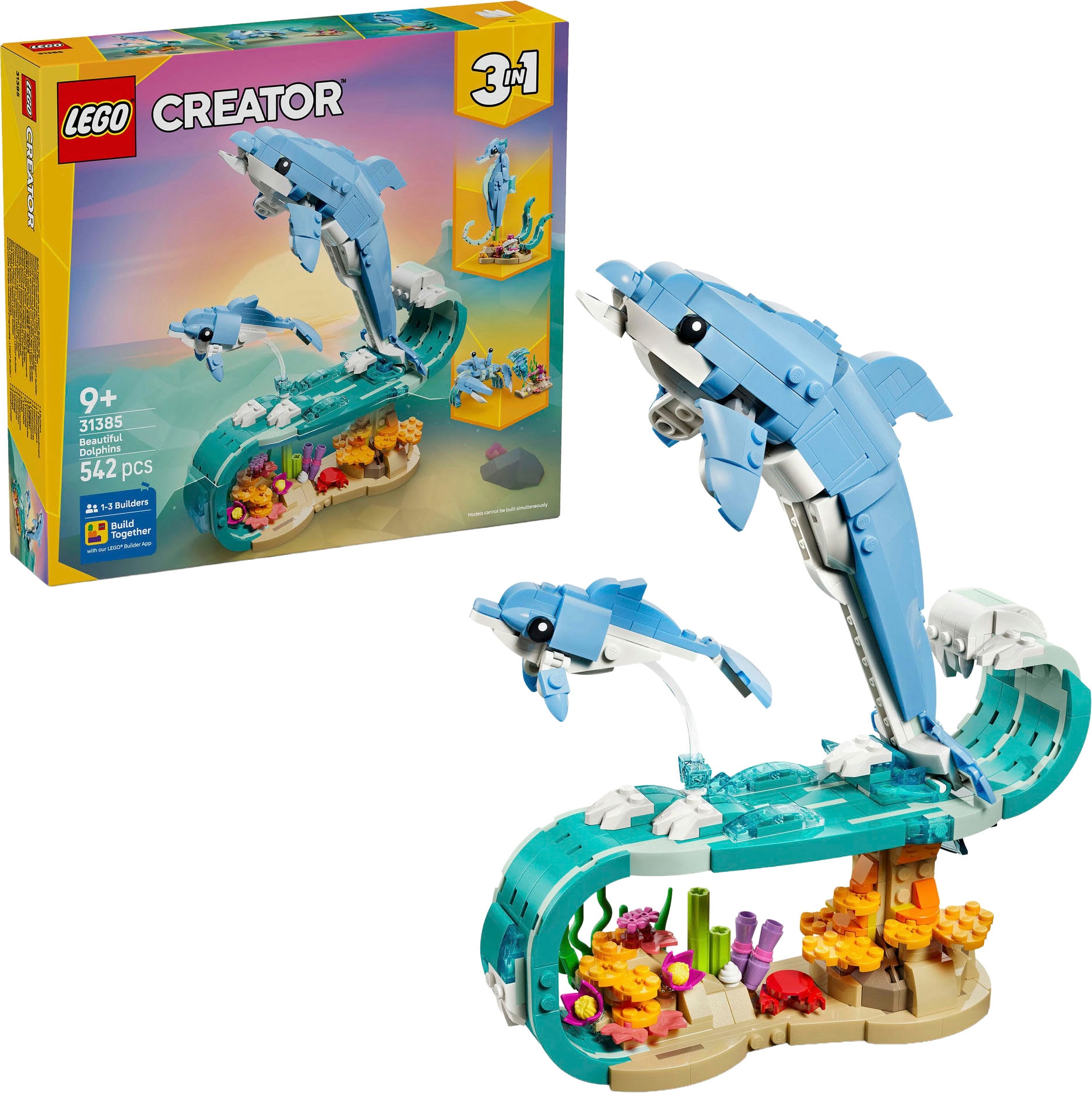 LEGO Kinder Konstruktionsspielsteine "Meerestiere: Wunderschöne Delfine (31385), LEGO Creator", blau, Kunststoff, Spielbausteine, Made in Europe