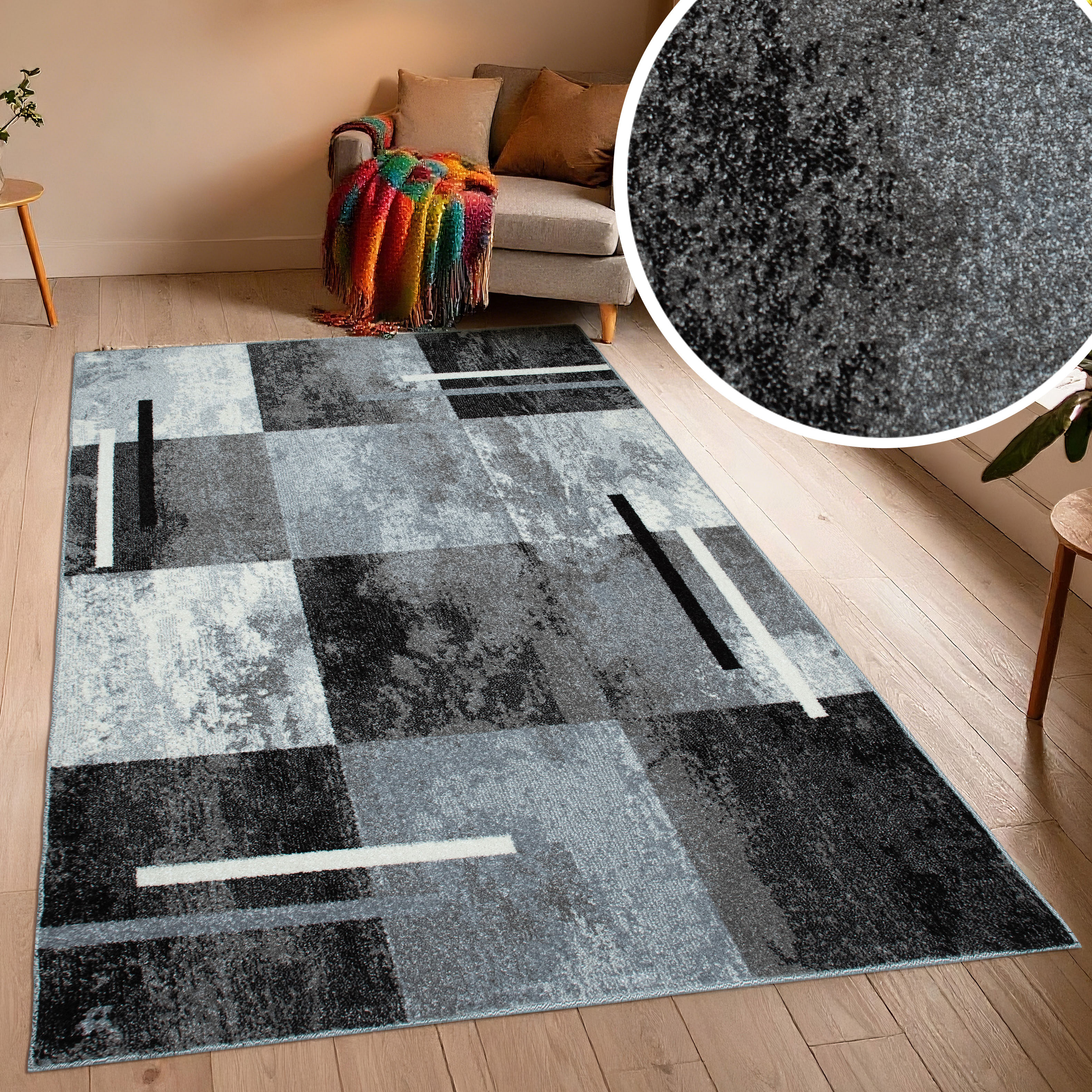 OTTO home Teppich "Cube, Karo Muster mit 3D-Design" rechteckig 9 mm Höhe Kasten, geometrisch, Patchwork, Wohnzimmer, Schlafzimmer