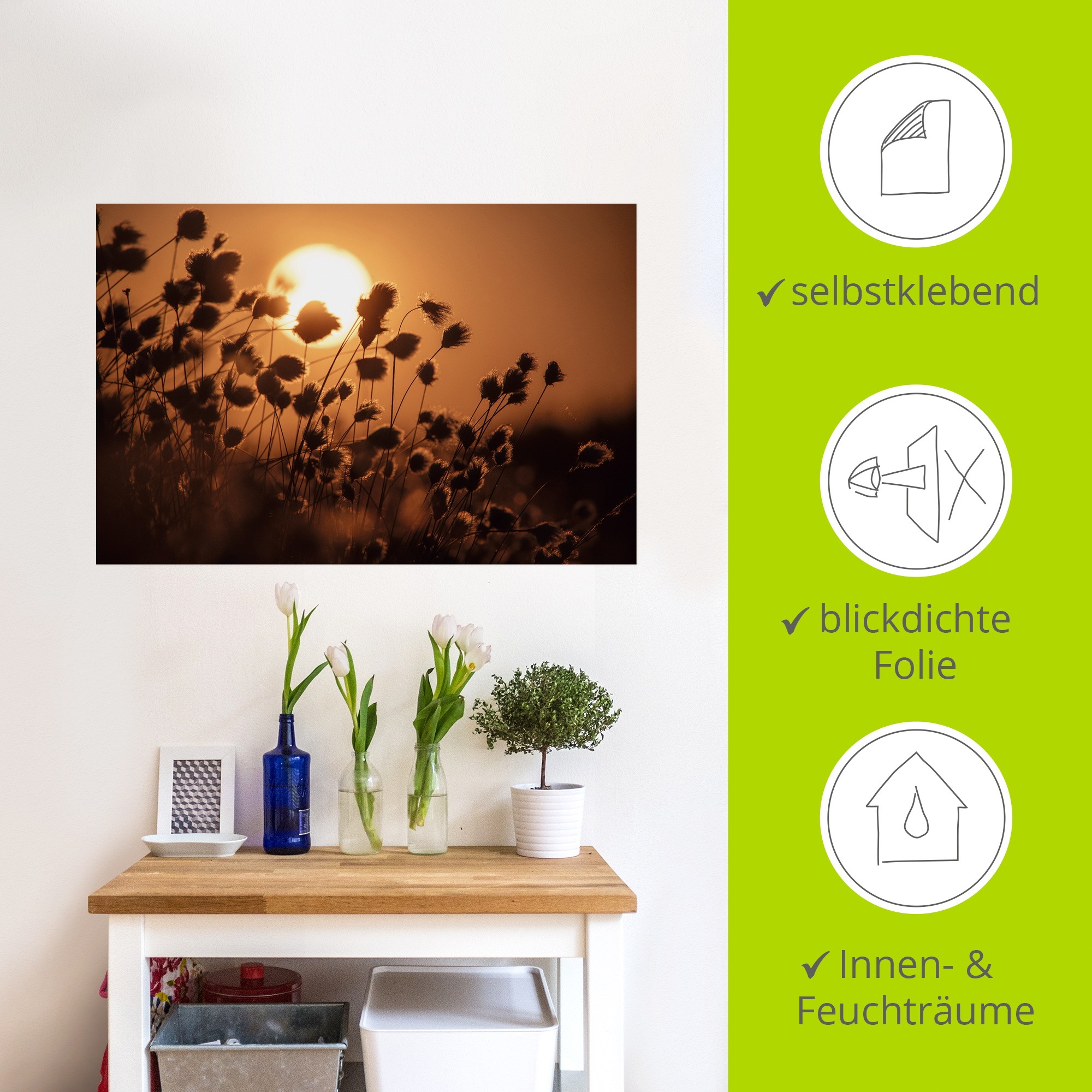 Wandbild ARTLAND "Abendsonne - Tanz des Wollgrases", farbe bild(er): naturfarben, B:90cm H:60cm, Bilder, als Alubild, Leinwandbild, Poster, Wandaufkleber in verschied. Größen 2