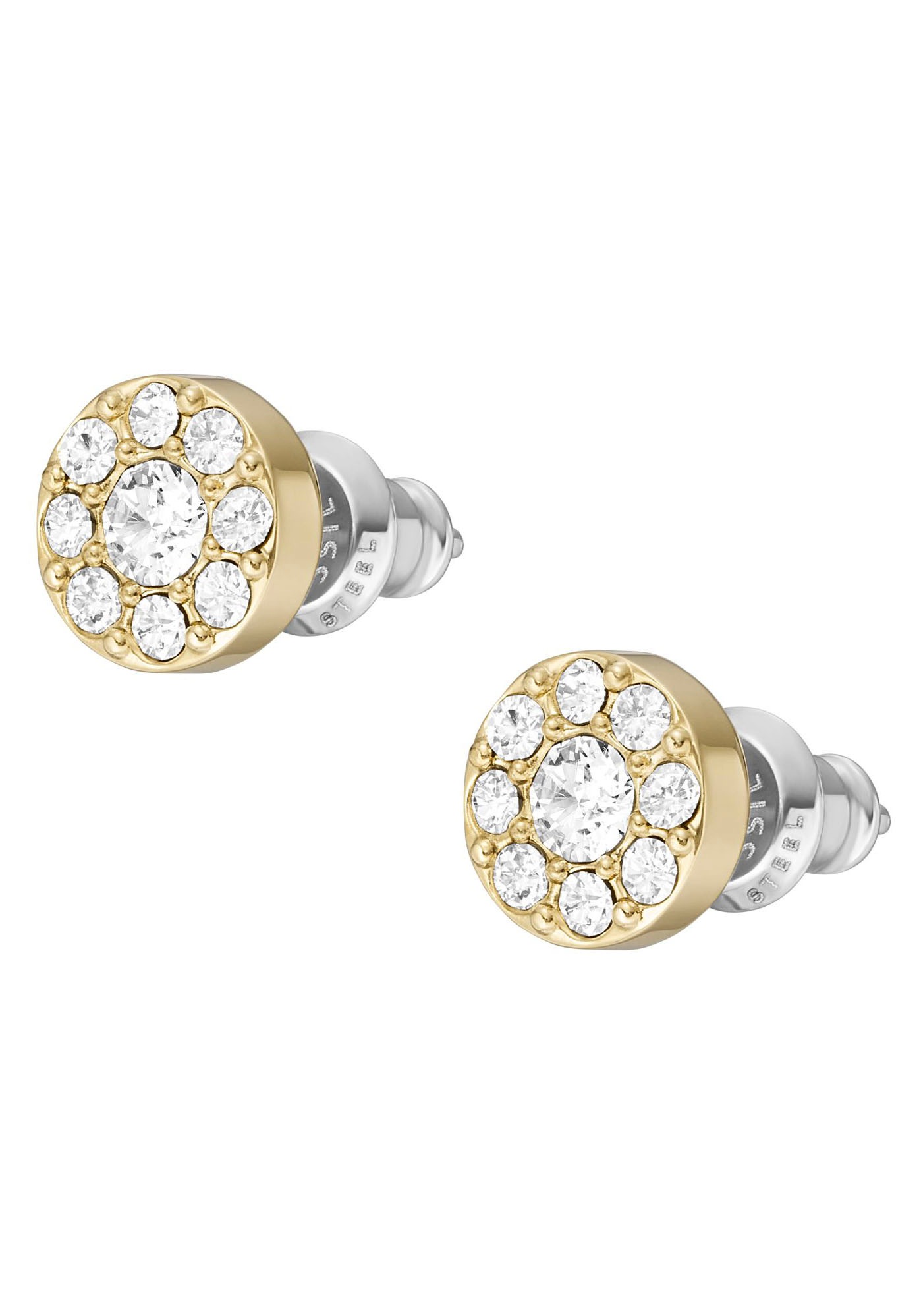 Paar Ohrstecker FOSSIL "Schmuck Geschenk Edelstahl Ohrringe JEWELRY", gelb (edelstahlfarben, gelbgoldfarben, kristallweiß, kristallweiß), Ohrringe, Damen, 7mm, Edelstahl, mit Zirkonia (synth.) 4