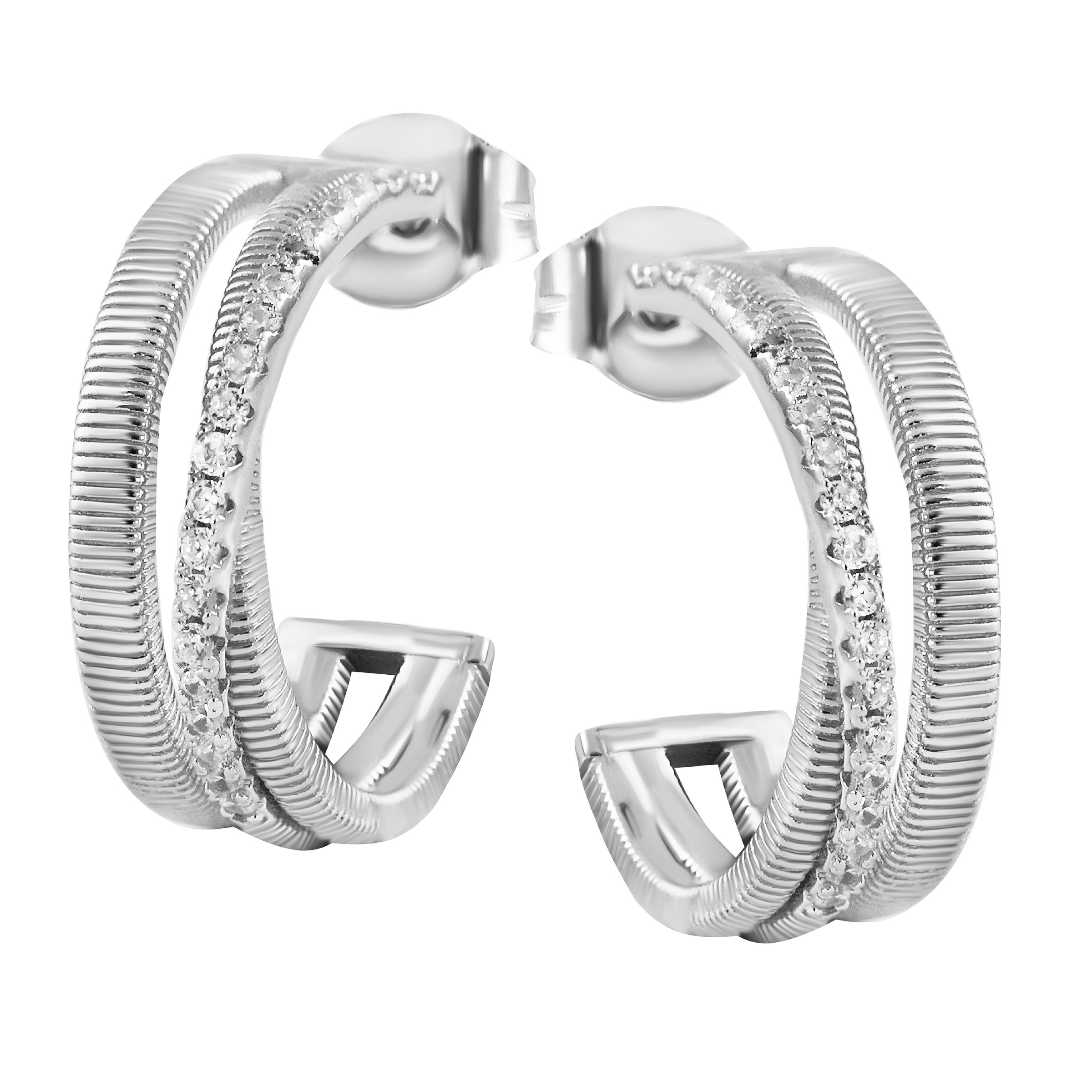 Paar Creolen FIRETTI "Schmuck Geschenk Silber 925 Ohrschmuck Ohrringe", silberfarben, kristallweiß, kristallweiß, Ohrringe, Damen, 20mm, Silber 925 (Sterlingsilber), mit Zirkonia (synth.)