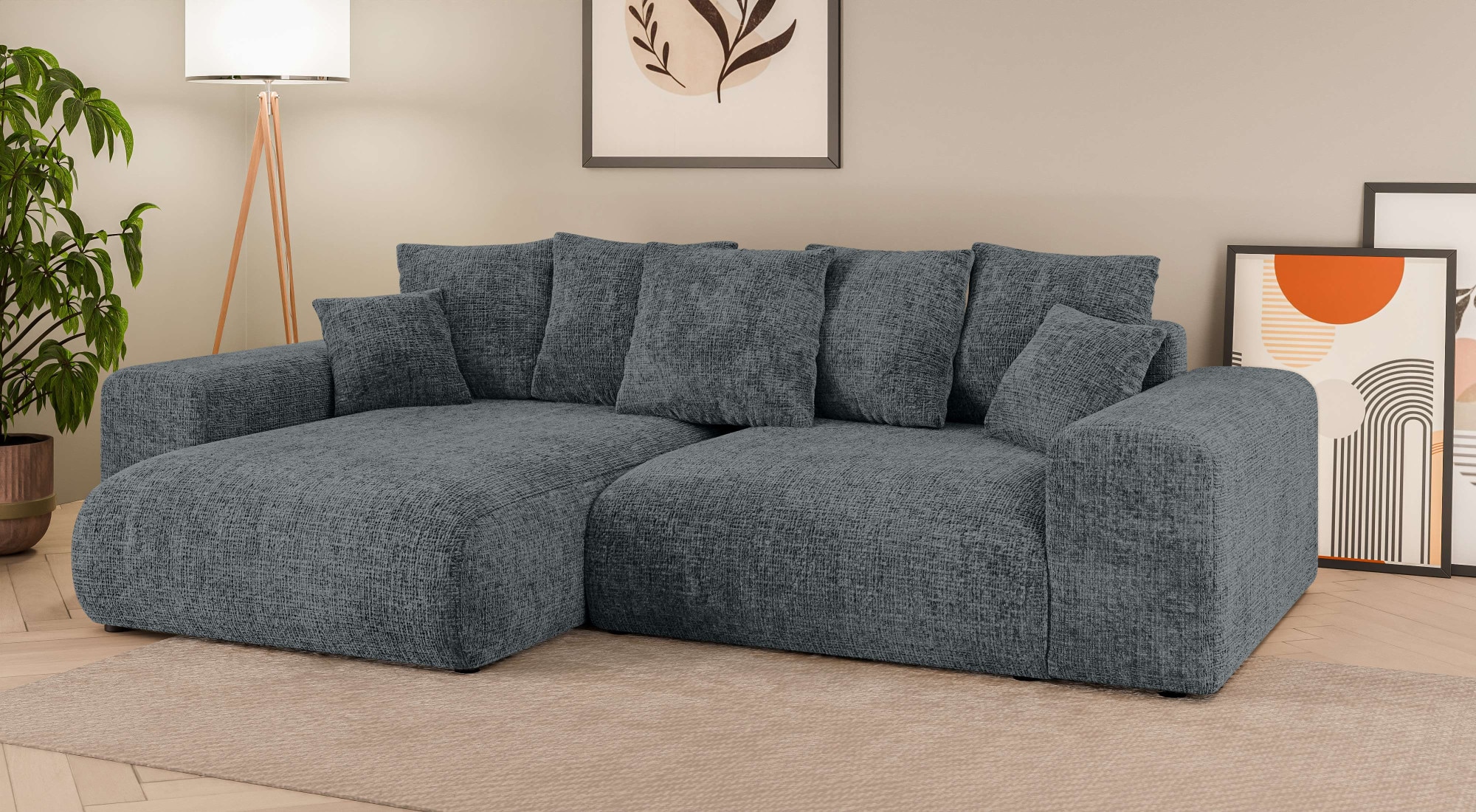 Home affaire Ecksofa »LAKESIDE mit Bettfunktion und Bettkasten, B/T/H 257/166/84 cm«, L-Form, Recamiere beidseitig montierbar, mit Wellenunterfederung