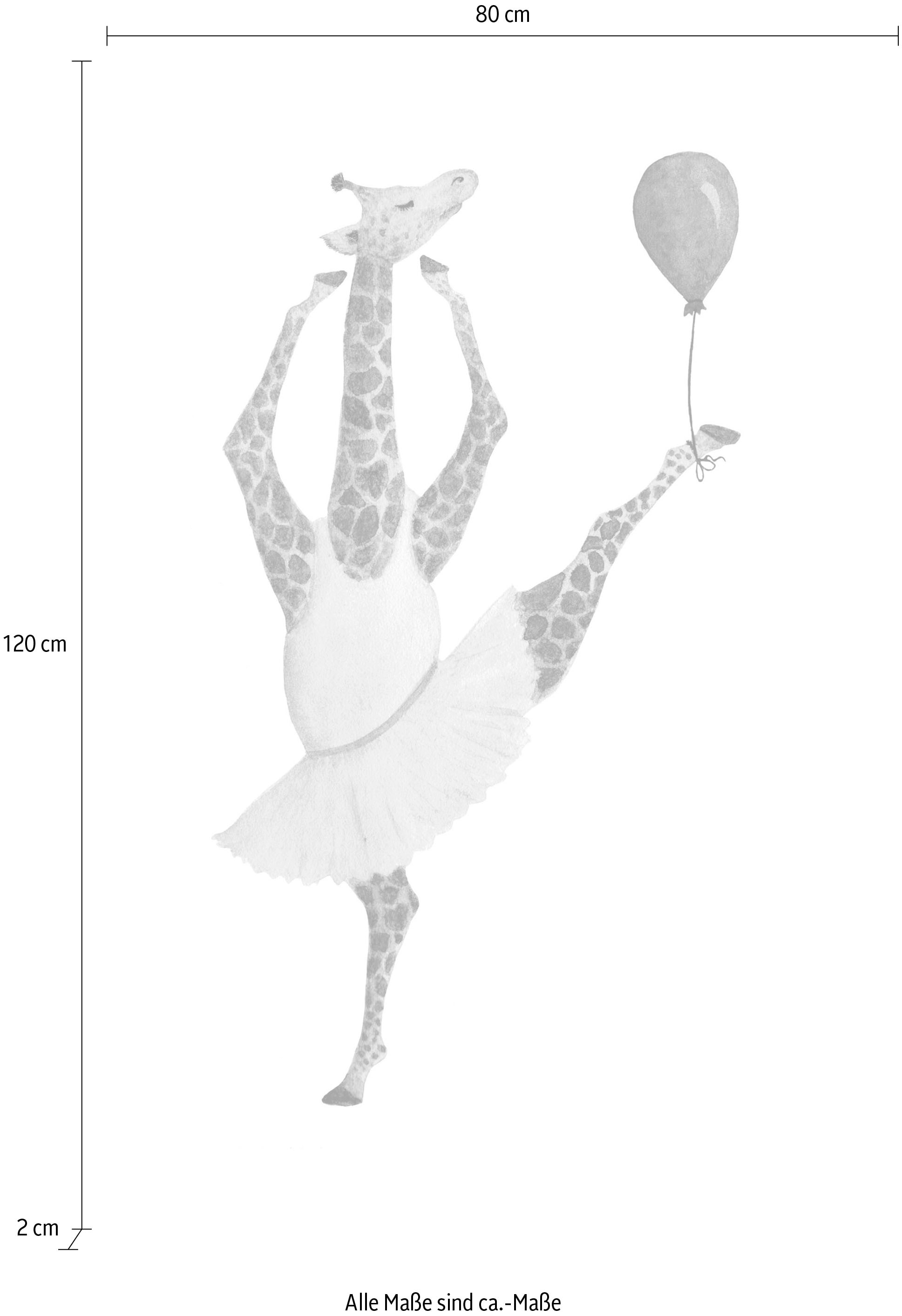 queence Leinwandbild »Ballerina Giraffe«, Luftballon-Giraffe-Giraffen-Giraffen Bilder-Tanz, Premium-Leinwandstoff, Handarbeit aus Deutschland, Kindermotiv