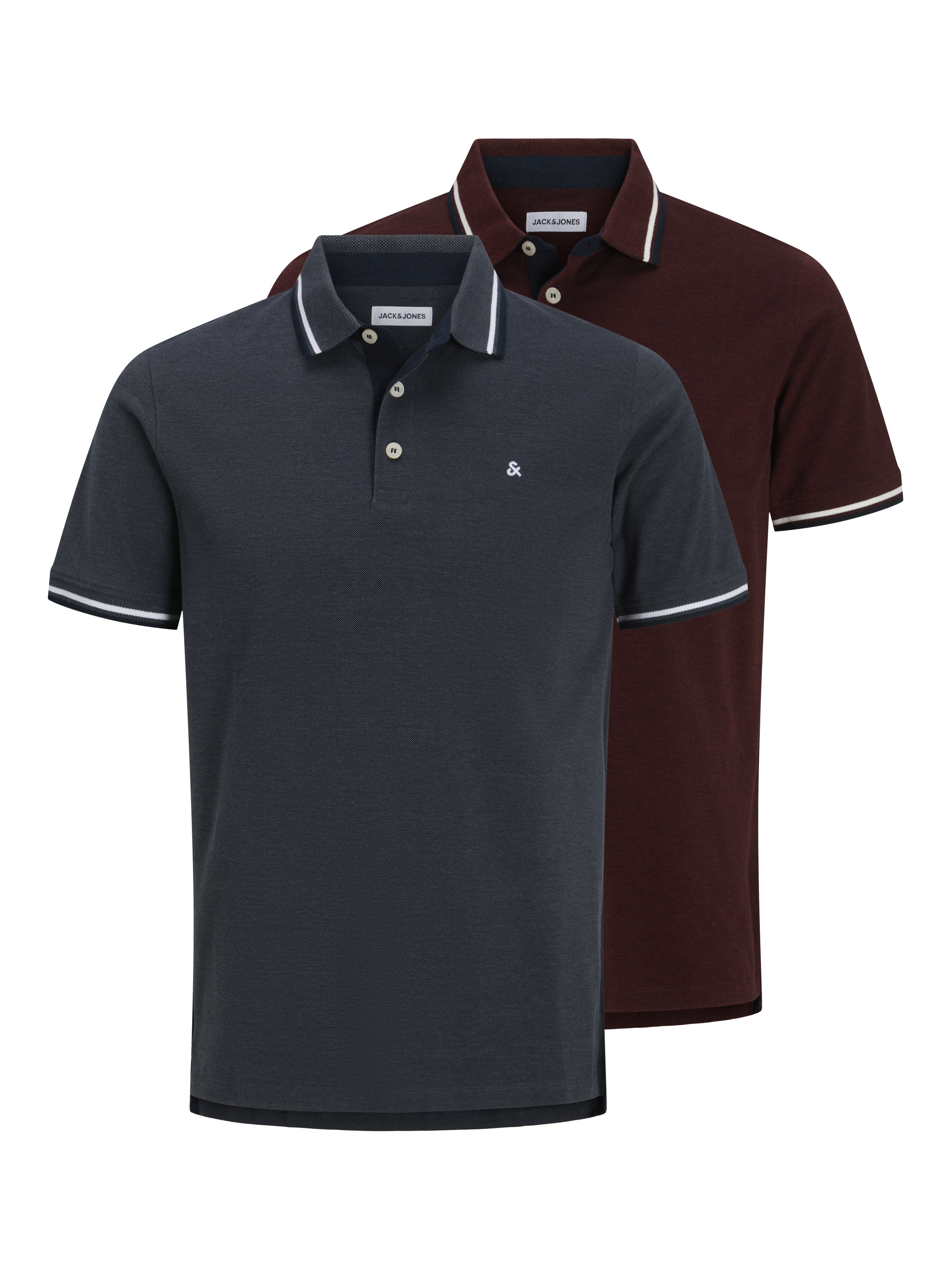 Jack & Jones Poloshirt "Jjepaulos Im Doppelpack Mit Logostickerei Und Komfort" Packung, 2er-Pack, 2 Unifarben Mit Farbeinsatz, Modisch, Schmal,