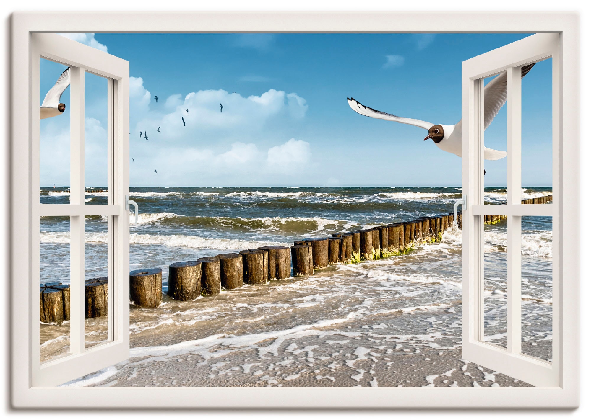 Artland Wandbild "Fensterblick - Ostsee" Fensterblick 1 Stk. tlg. als Leinw günstig online kaufen