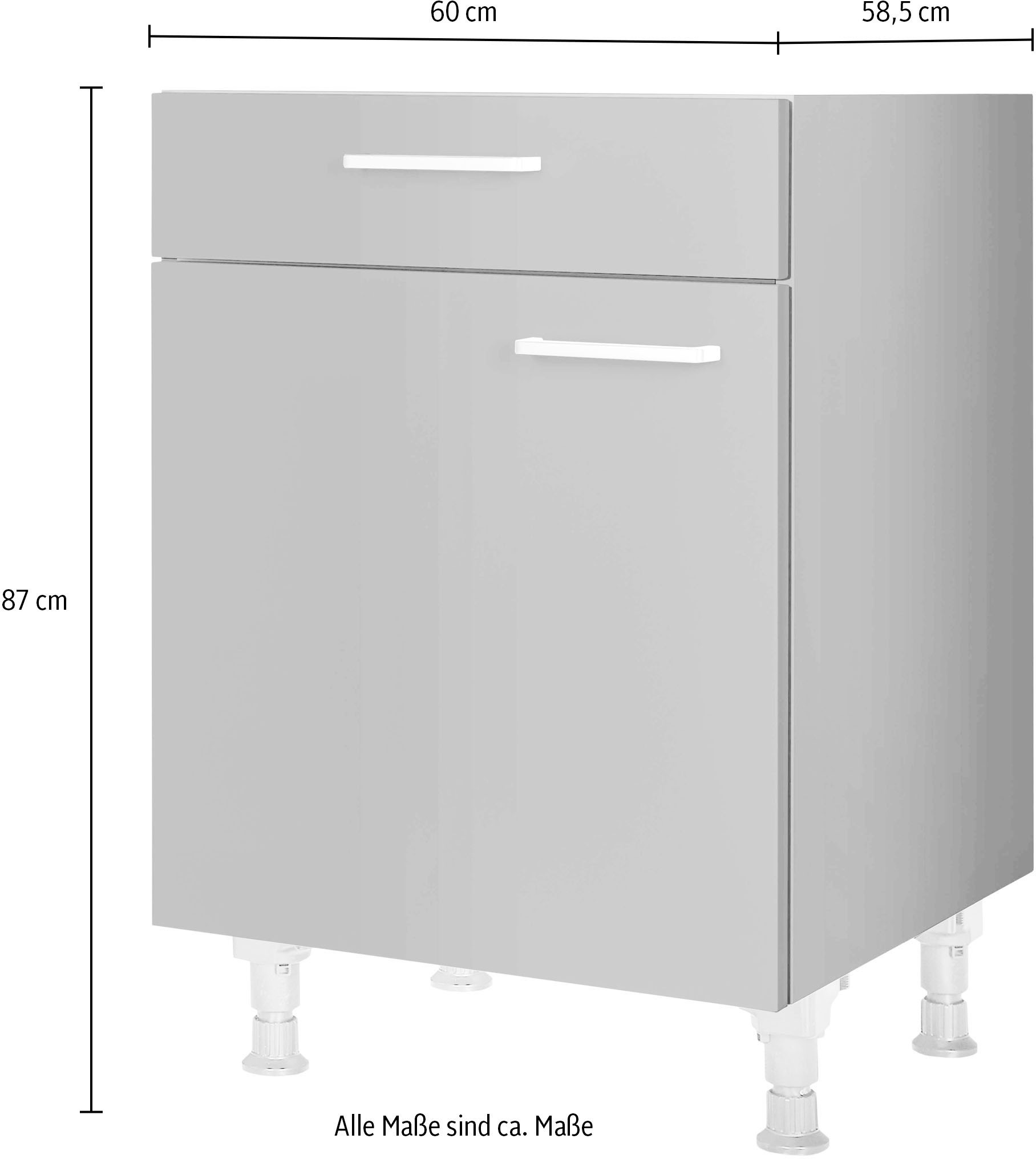 nobilia® Unterschrank »"Touch", Ausrichtung wählbar, vormontiert, in den Breiten 30, 45 und«, 60 cm Breite, mit höhenverstellbaren Sockelfüßen, vormontiert