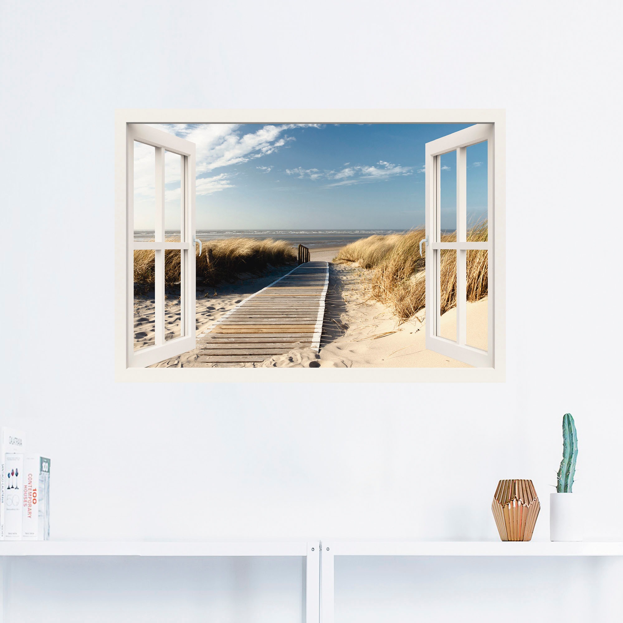 Artland Wandbild »Fensterblick Nordseestrand auf Langeoog«, Fensterblick, (1 St.), als Leinwandbild, Poster, Wandaufkleber in verschied. Größen