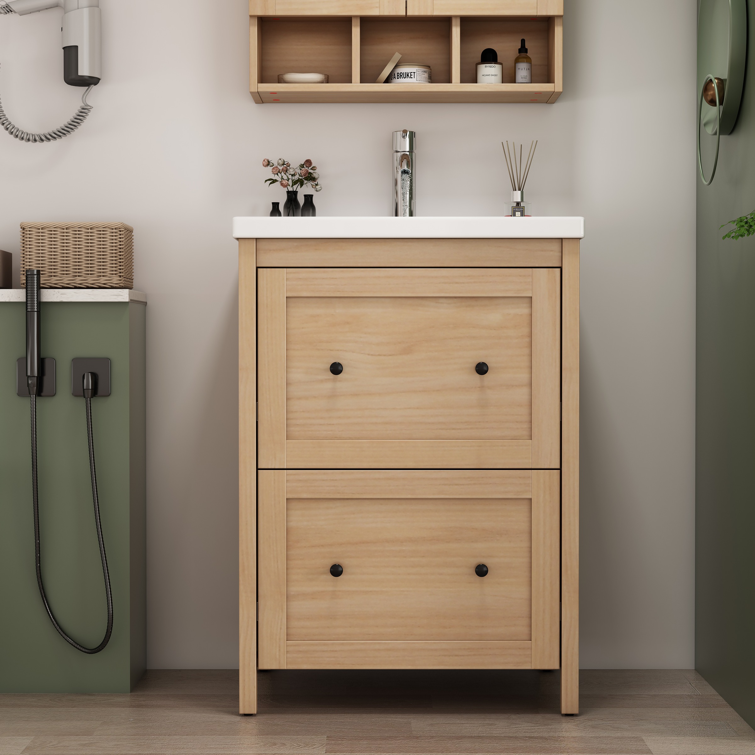 Thumbnail - welltime Waschtisch "Stockholm" Komplett-Set, Waschplatz mit 2 Auszügen und Softclose Breite 60cm