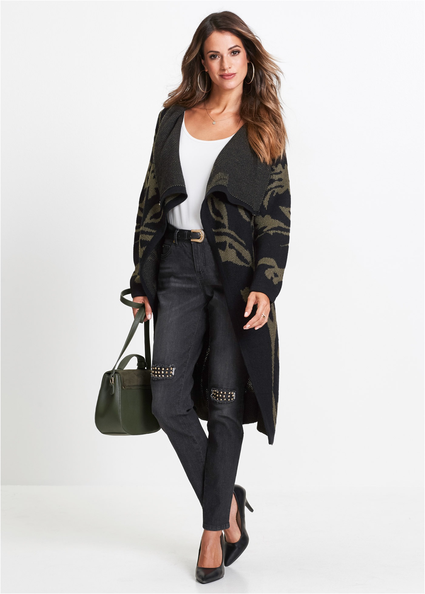 bonprix Strickmantel Jacquard-Strick in Oversize-Passform, mit Schallkragen