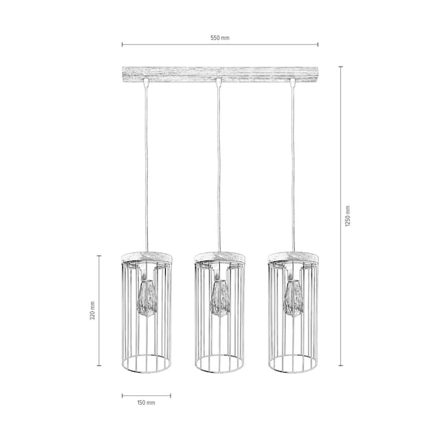 BRITOP LIGHTING Pendelleuchte »TIMEO WOOD MAX«, 3 flammig-flammig,  Hängeleuchte, Trendiger Schirm aus Metall, mit Kiefernholz in Grau | BAUR