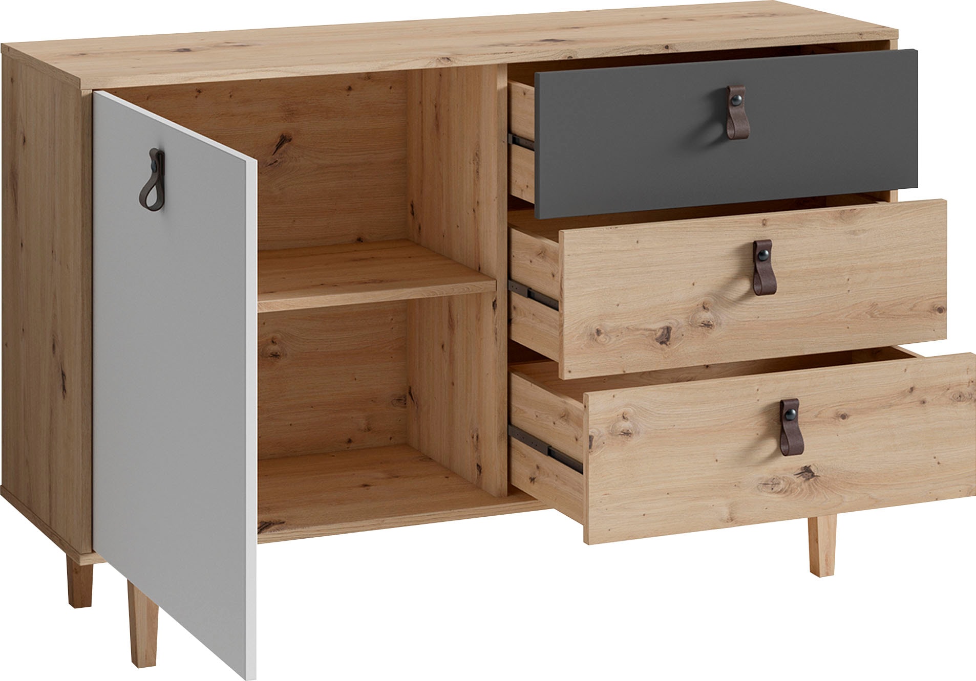 INOSIGN Sideboard »Bill, Kommode in 120cm und 180cm Breite, mit Massivholzfüssen,«, verstellbaren Einlegeböden und Schubkästen für viel Stauraum