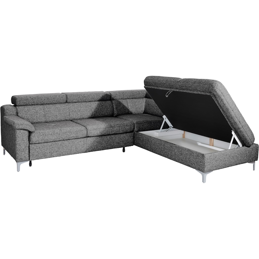 exxpo - sofa fashion Ecksofa, mit Kopf- bzw. Rückenverstellung, wahlweise mit Bettfunktion und Bettkasten