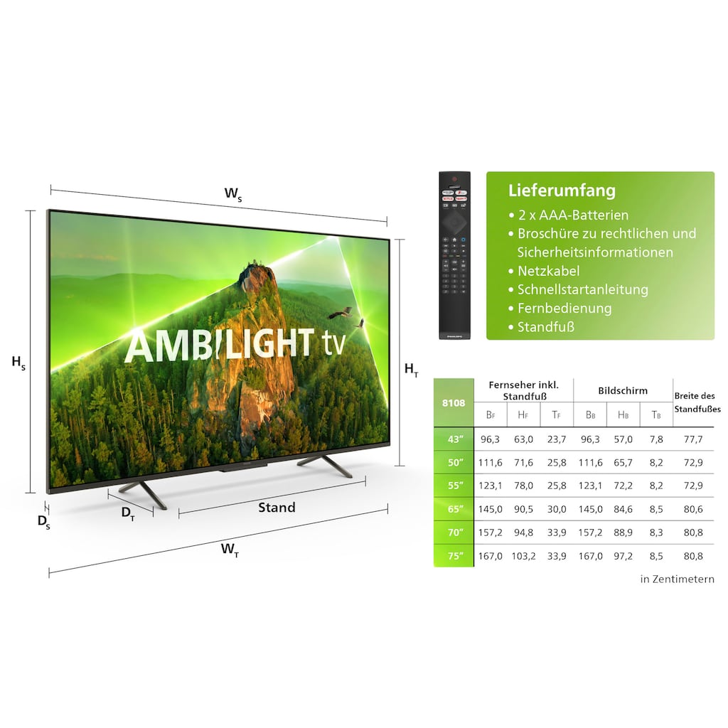 Philips LED-Fernseher »43PUS8108/12«, 108 cm/43 Zoll, 4K Ultra HD, Smart-TV