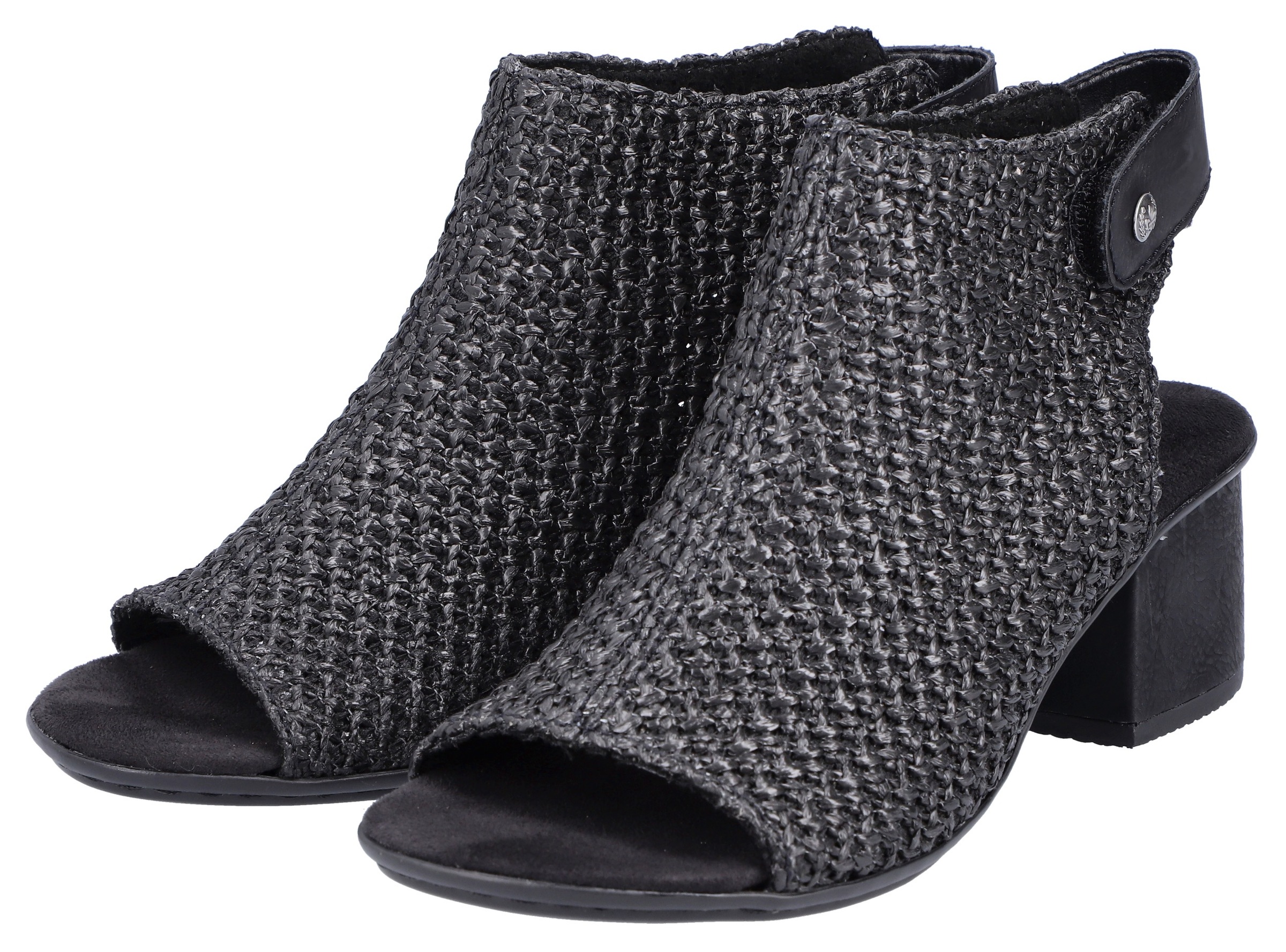 RIEKER Damen Sandalette, Gr. 39, schwarz, Textil, Schuhe, Sommerschuh, Sandalette, Blockabsatz, in modischer Flecht-Optik