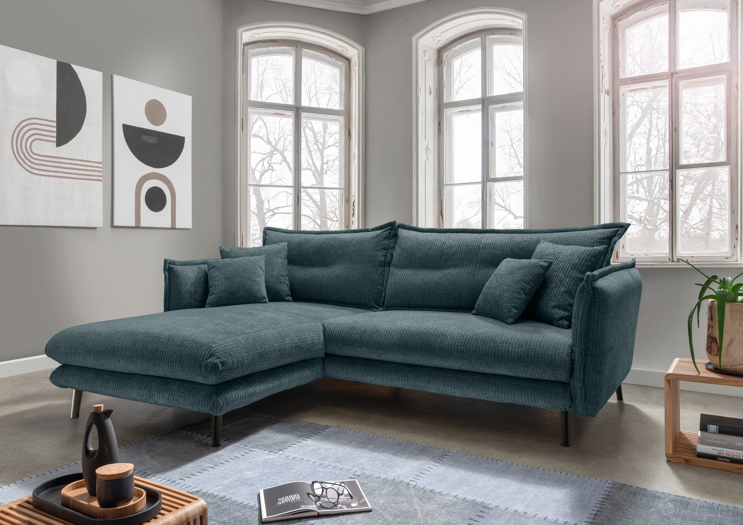 Home affaire Ecksofa "Levke, 255 x 180 cm, modern und bequem" Velours, Kissen: Paradiso, L-Form, inkl. Rücken- und Zierkissen