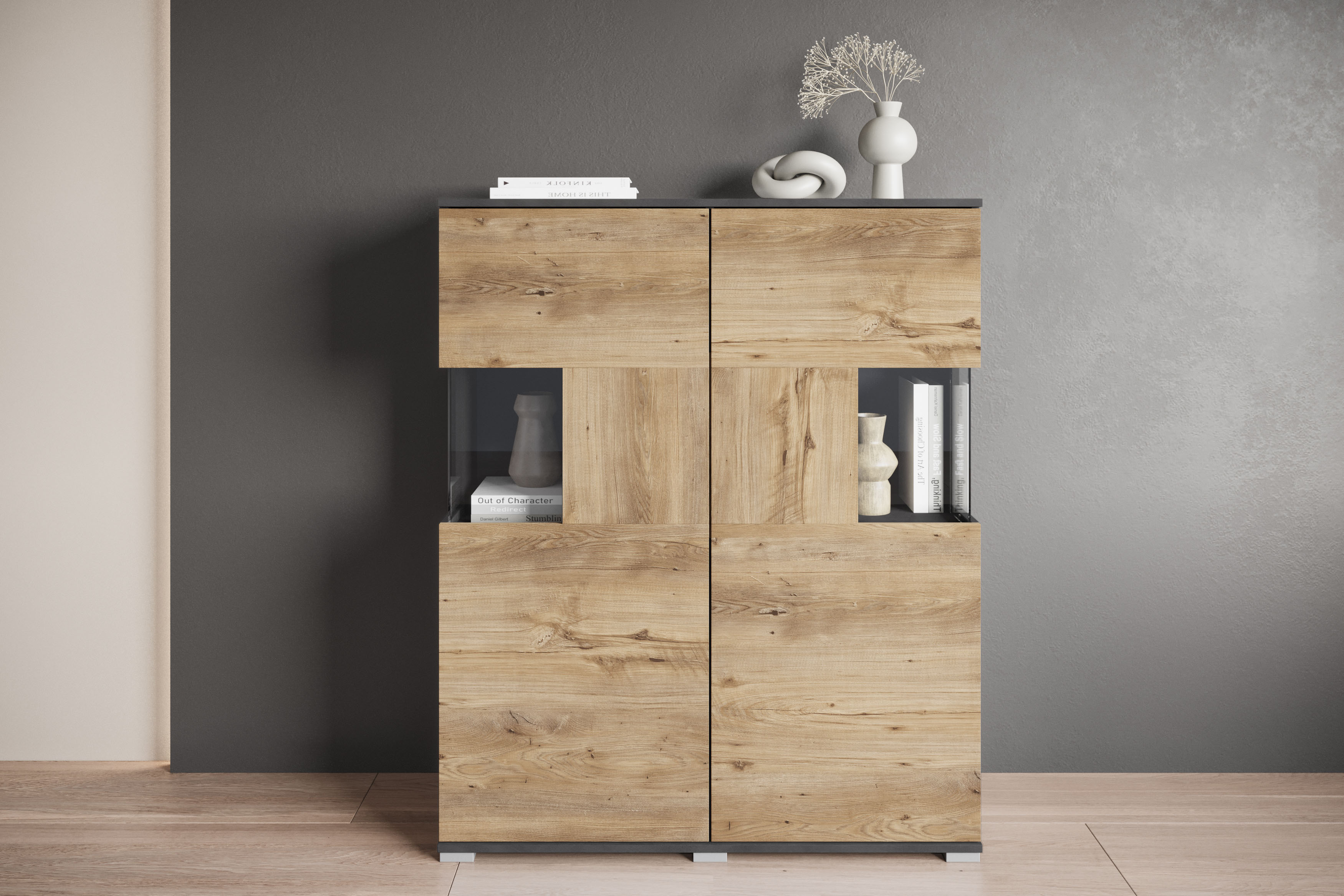 OTTO home Highboard "Kenia" 1 Stk. tlg. Modernes Highboard mit Glastüren, Breite 100 cm