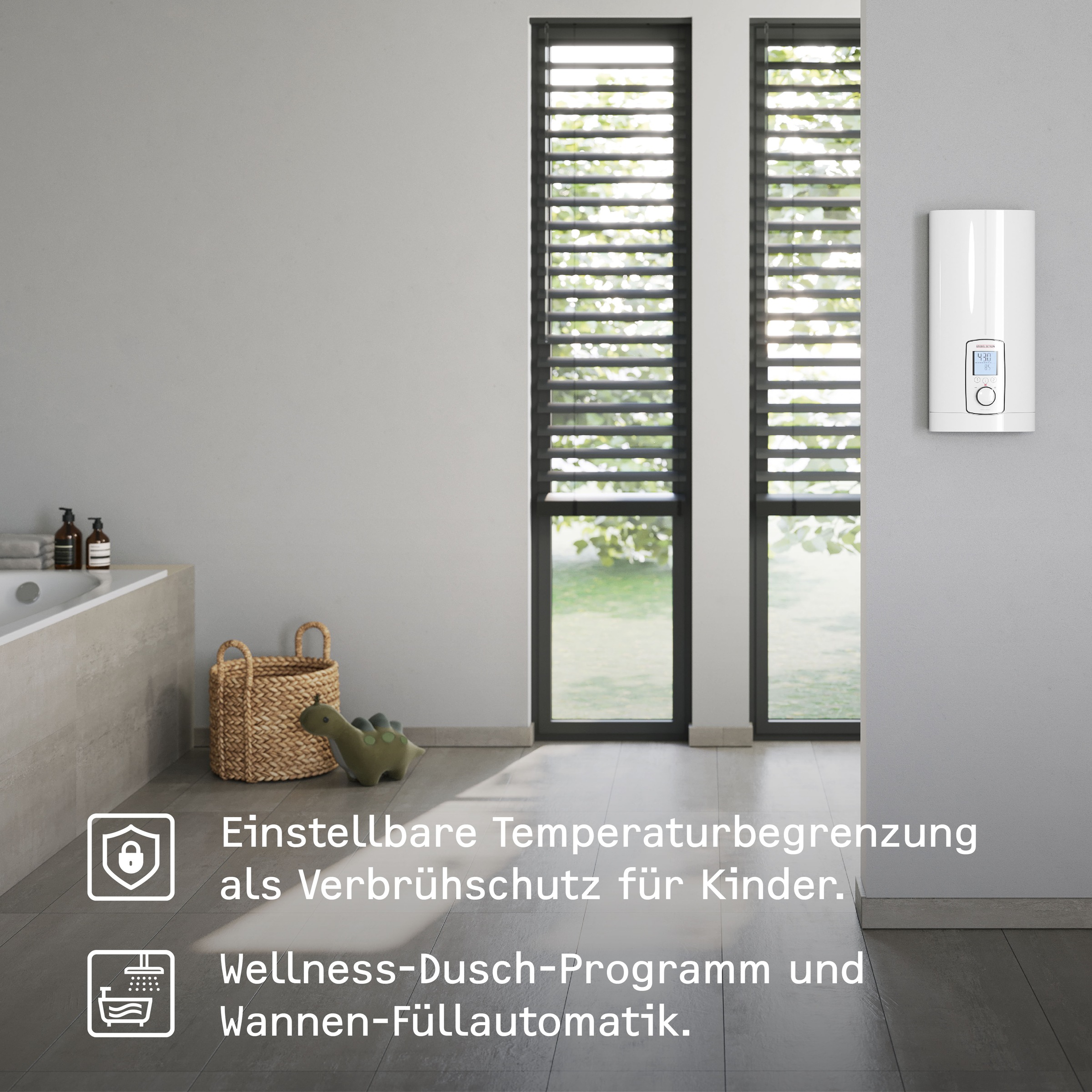 Chauffe-eau instantané entièrement électronique STIEBEL ELTRON DHE 18/21/24 kW, toujours la température exacte souhaitée, mode ECO, écran multifonction, 2 touches mémoire, programmes bien-être, 202656 3