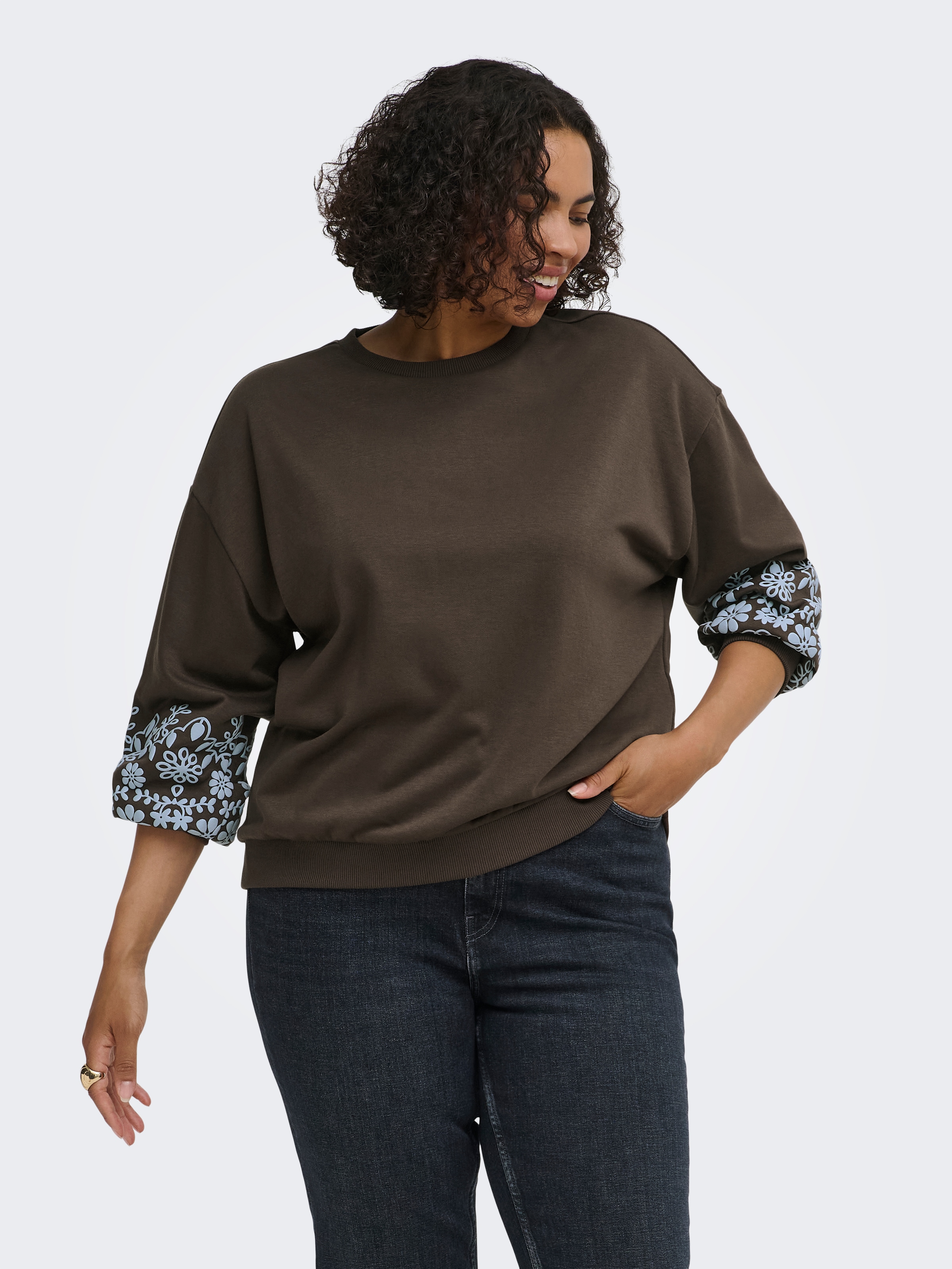 ONLY CARMAKOMA Sweatshirt "CARBROOKE L/S O-NECK PRINT SWT JRS NOOS", Baumwollmischung, regular fit