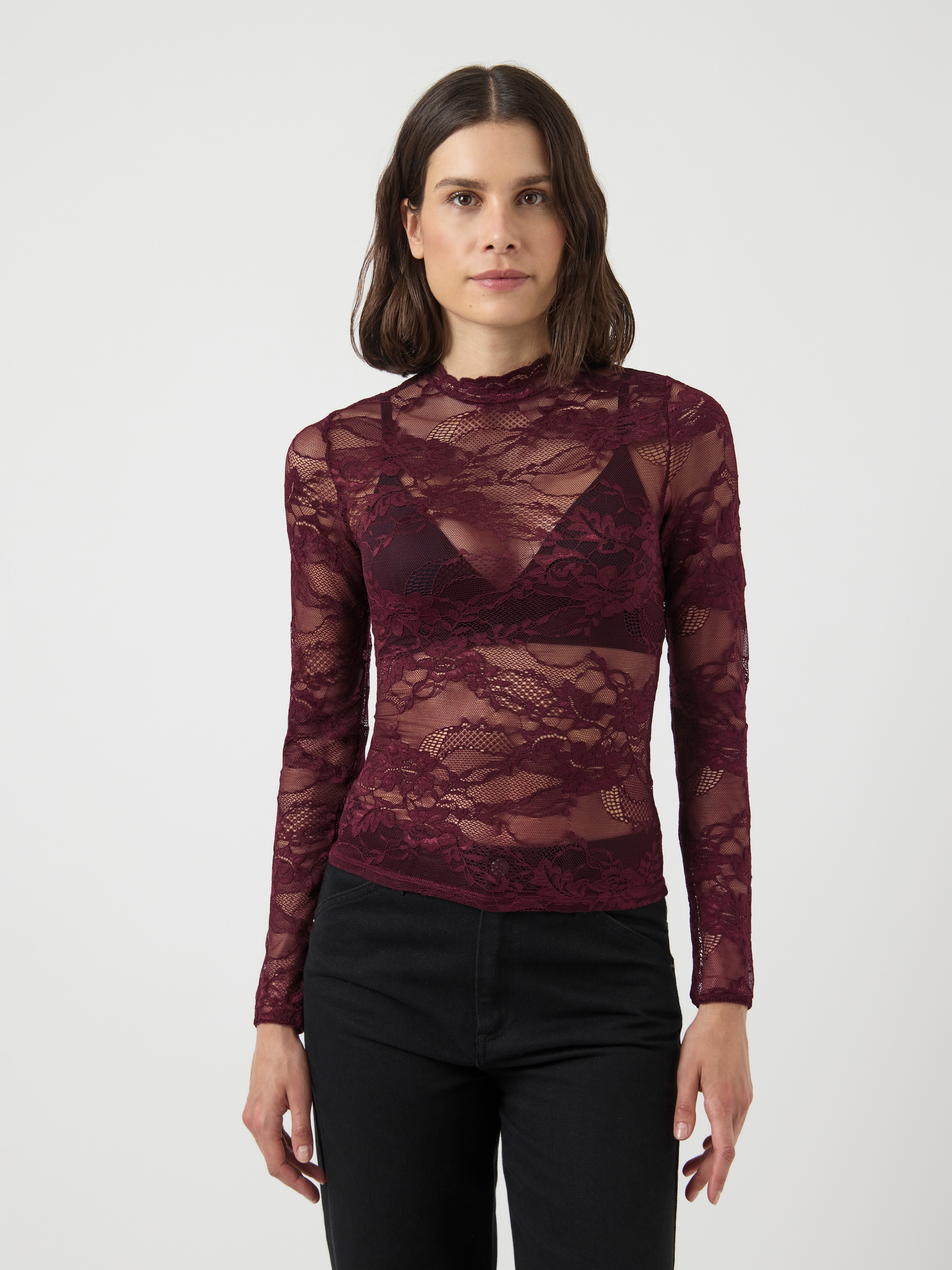 Y.A.S Langarmshirt "YASLACEY LS LACE TOP S. NOOS" günstig online kaufen