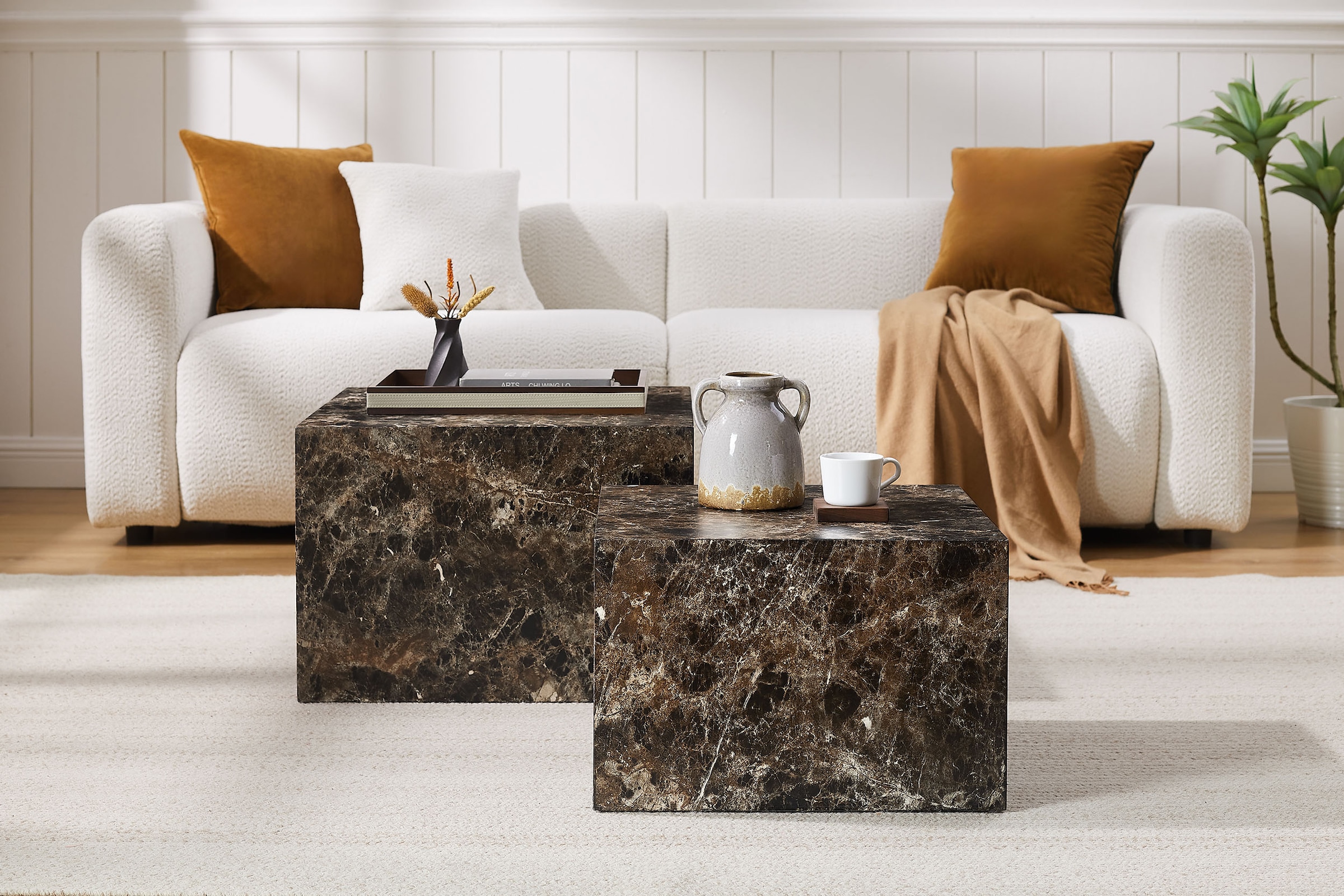 SalesFever Couchtisch »Almeria Bestelltisch«, (Set, 2 St., 2er Set), quadratisch, in Marmoroptik foliert