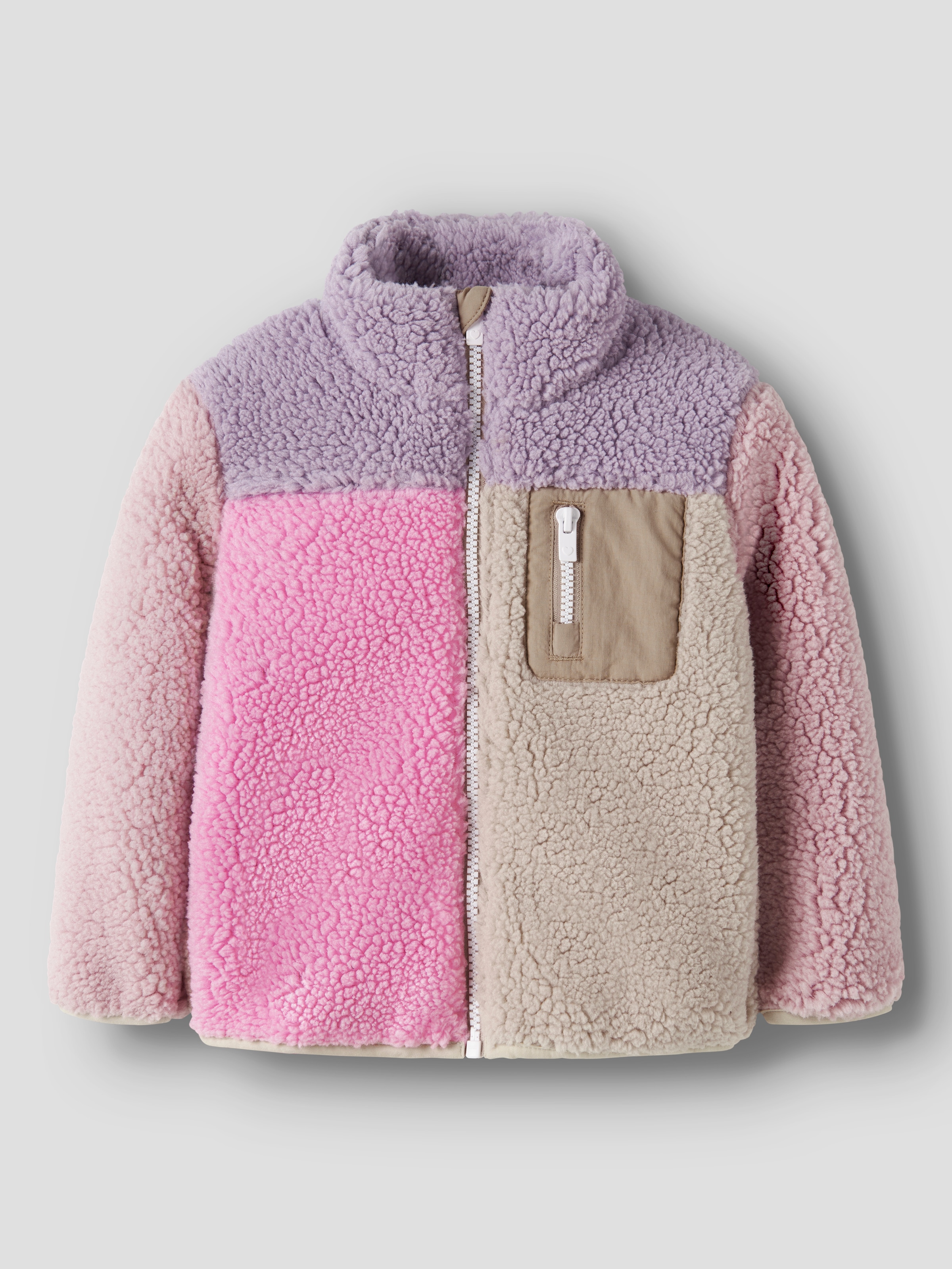 Name It Fleecejacke "NMFMONICA TEDDY JACKET BLOCK" ohne Kapuze