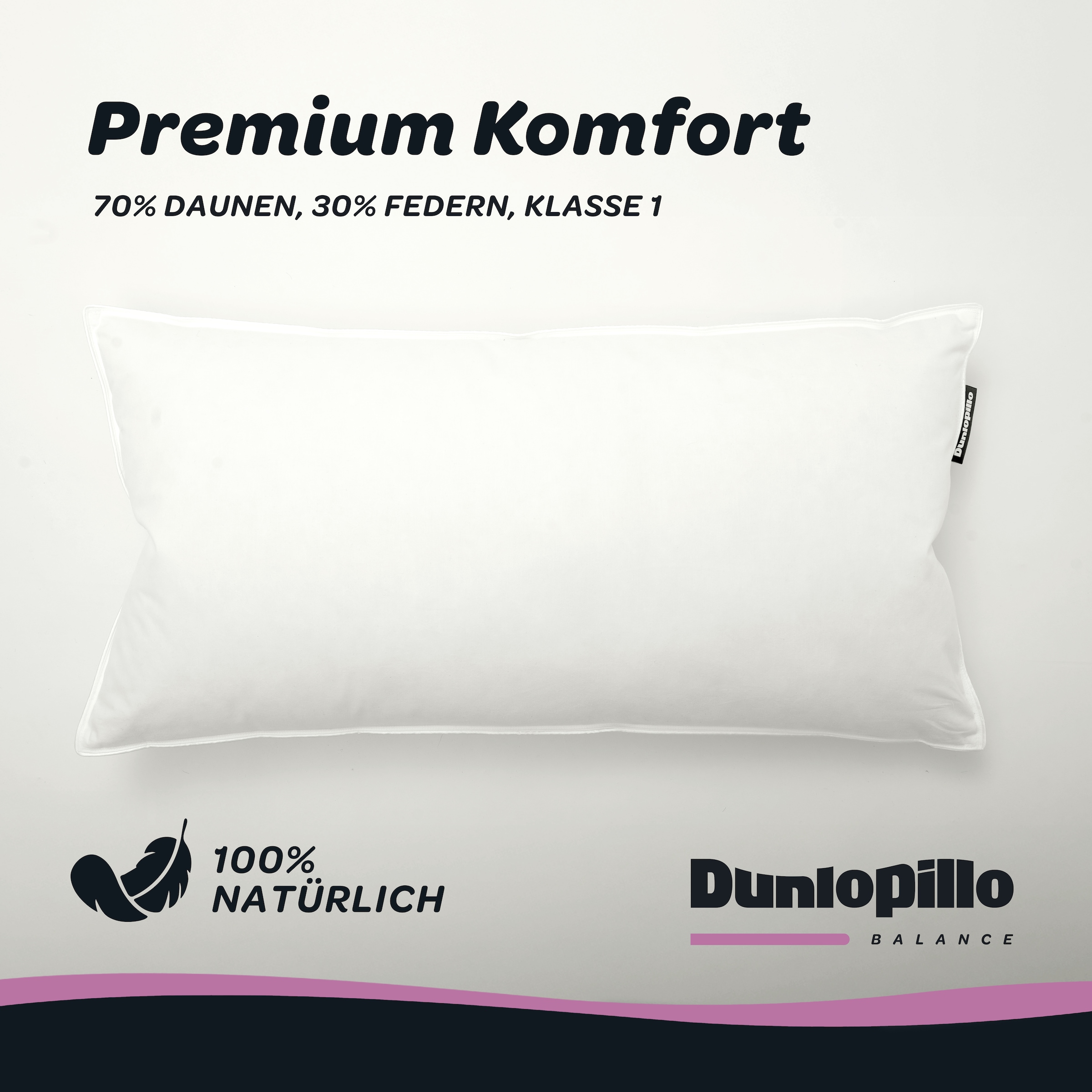 Dunlopillo 3-Kammer-Kopfkissen »Dunlopillo Supreme in den Größen 40x80 & 80x80 cm« Füllung: Gänsedaunen- & Gänsefedern 1 Stk. tlg. Hergestellt in Deutschland & Downpass zertifiziert, NOMITE