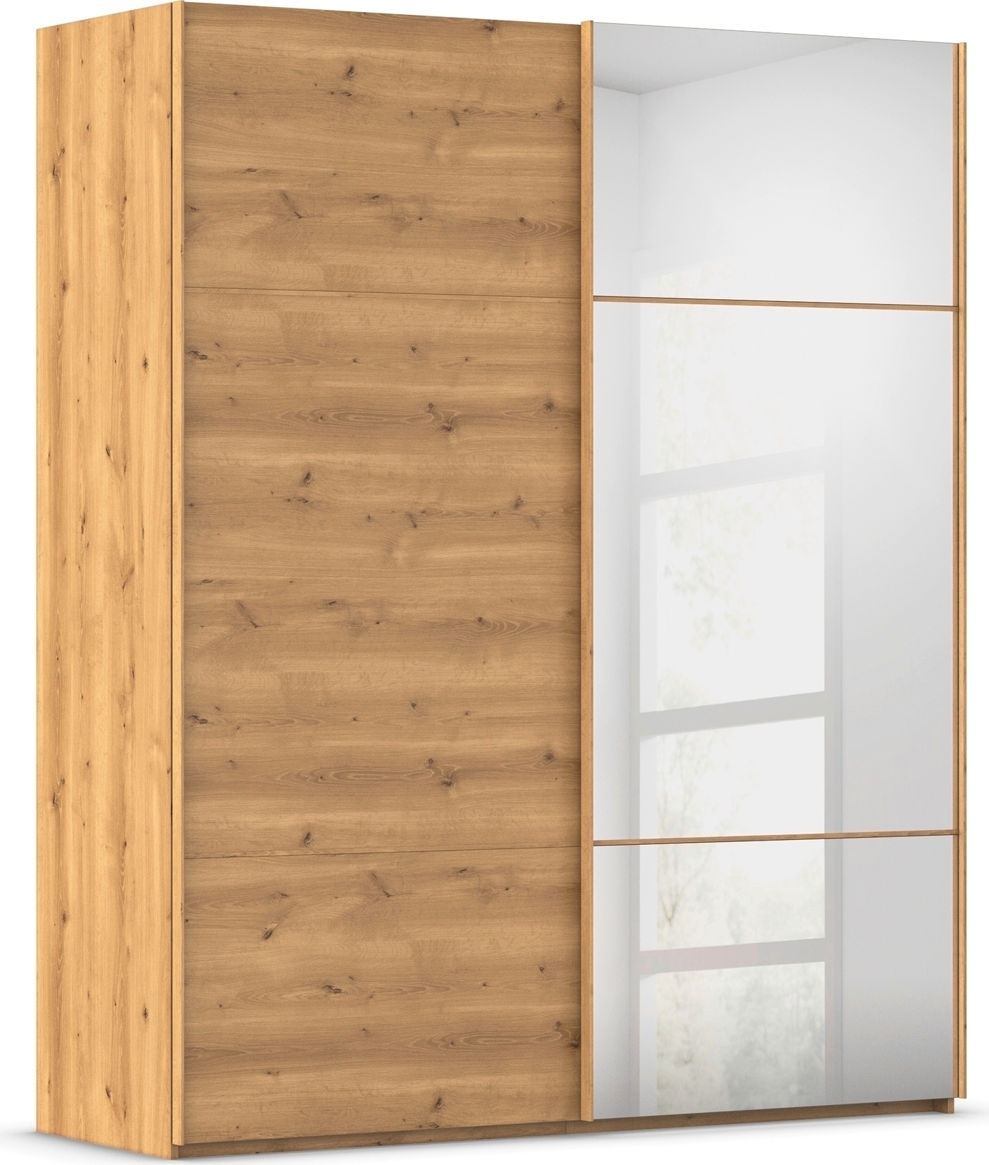rauch Schwebetürenschrank "Kleiderschrank Schrank Garderobe Schlafzimmerschrank SCALE-TRIO" edle dreigeteilte Front mit 2 Zierleisten und Spiegel MADE IN GERMANY
