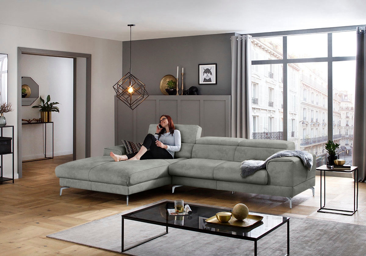 W.SCHILLIG Ecksofa »piedroo, Designsofa mit tollem Sitzkomfort, bequem und elegant, L-Form«, Kopfteilverstellung, wahlweise mit Sitztiefenverstellung, Breite 303cm