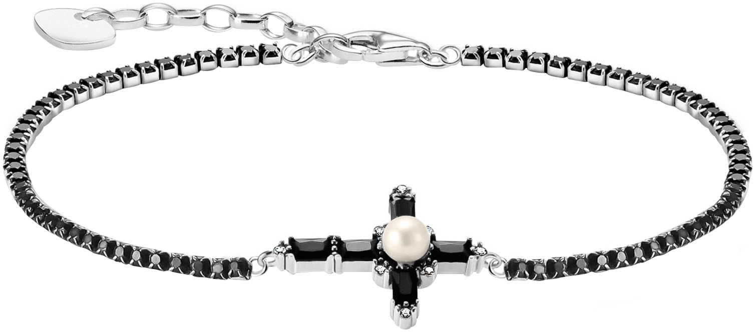 THOMAS SABO Damen Armband "Kreuz Cross Romance", 19, Perlen Silber 925 (recycelt), bunt, Perlen, Silber 925 (recycelt), Armbänder, mit Zirkonia