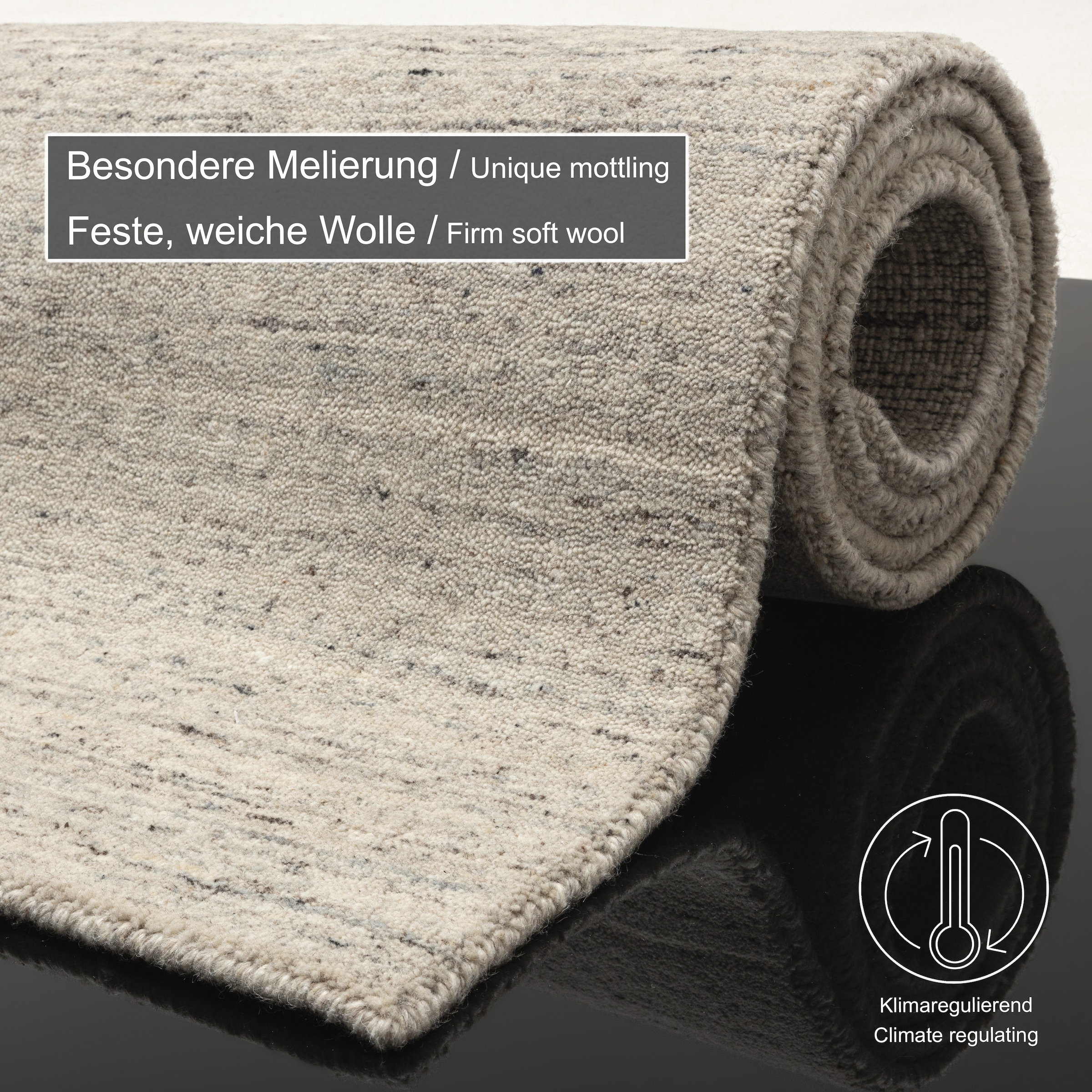 THEKO Wollteppich »Pure UNI«, rechteckig, 14 mm Höhe, Handwebteppich, meliert, reine Wolle, handgewebt