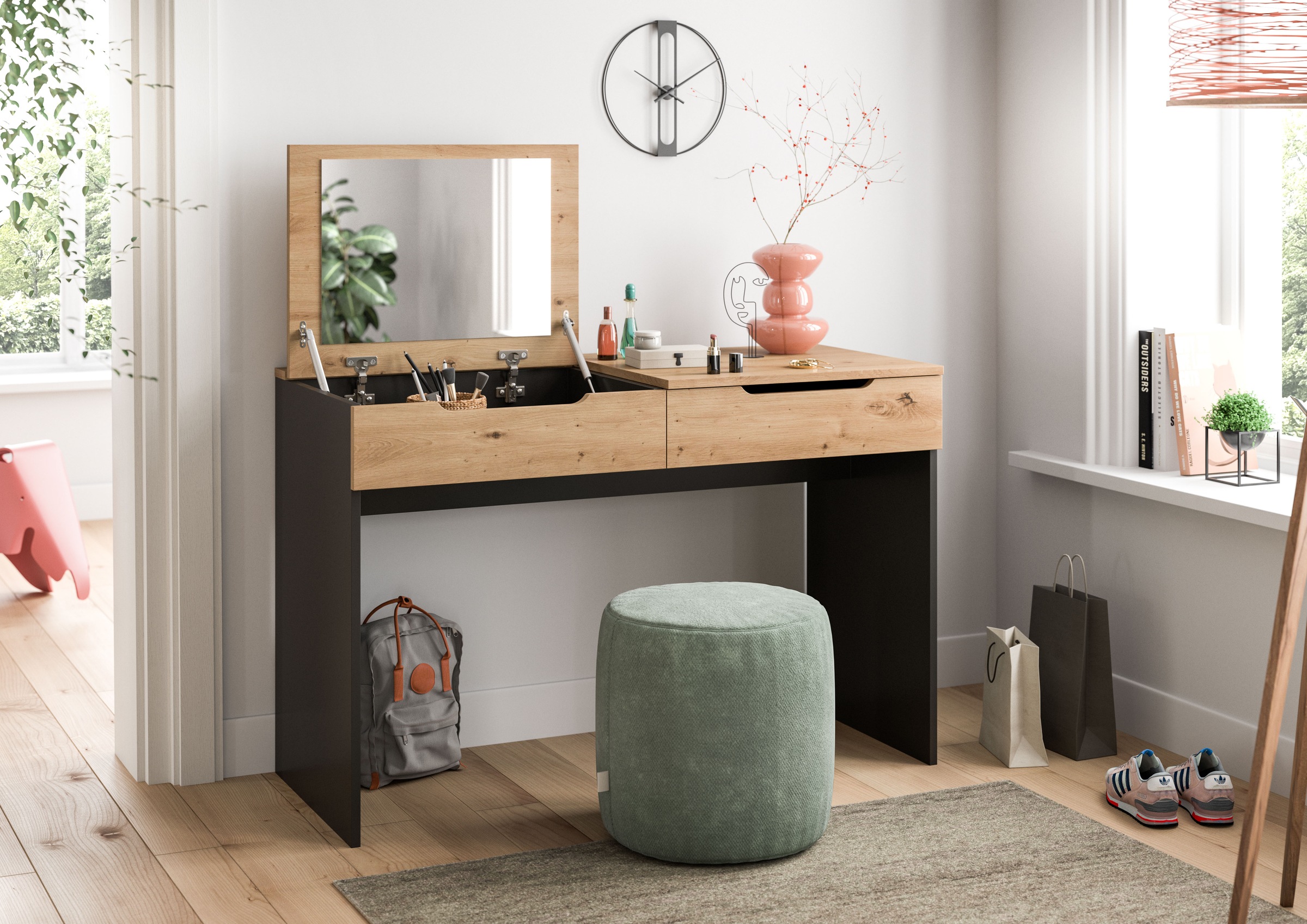 Home affaire Schminktisch »REHAT, TOPSELLER!, Breite 115cm, 1 Schubkasten, Klappe inkl. Spiegel« Konsolentisch, Tisch, Klapptisch, Anrichte, Sekretär, Kommode