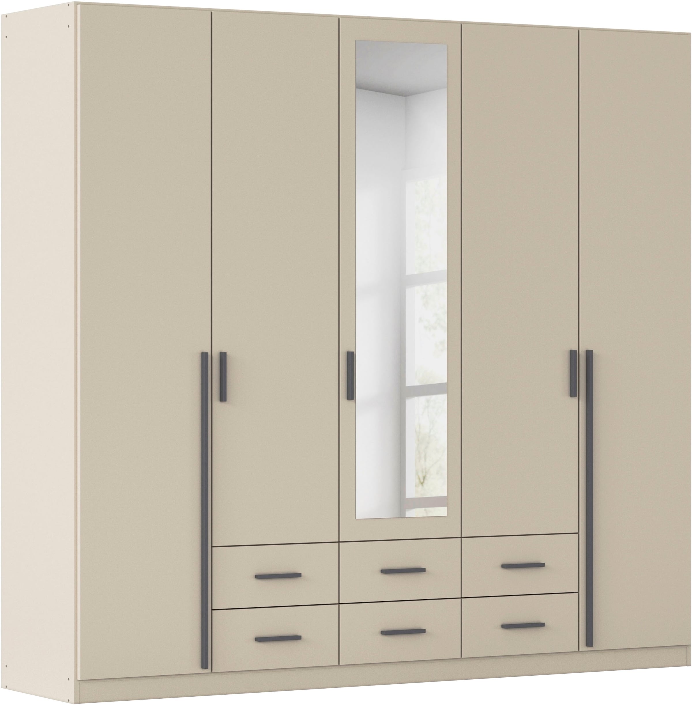 rauch Kleiderschrank "Schrank Garderobe Ankleide GAMMA Breiten 91/136/181/226/271/315/360 cm" in 3 Ausstattungen BASIC/CLASSIC/PREMIUM (inkl. SOFT-CLOSE-Funktion), verschiedene Griff-Varianten, mit Spiegel TOPSELLER MADE IN GERMANY