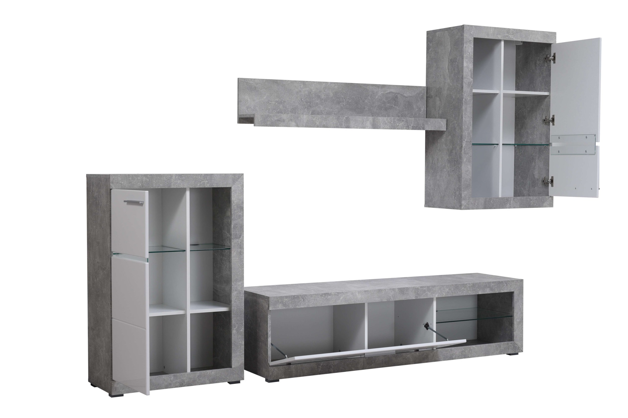 INOSIGN Wohnzimmer-Set »Rosso Wohnwand, Mediawand, Anbauwand, für TV bis 60', Breite 267 cm«, (Komplett-Set, 4 St., 4-st), Set besteht aus Highboard, TV-board, Wandregal und Hängeschrank