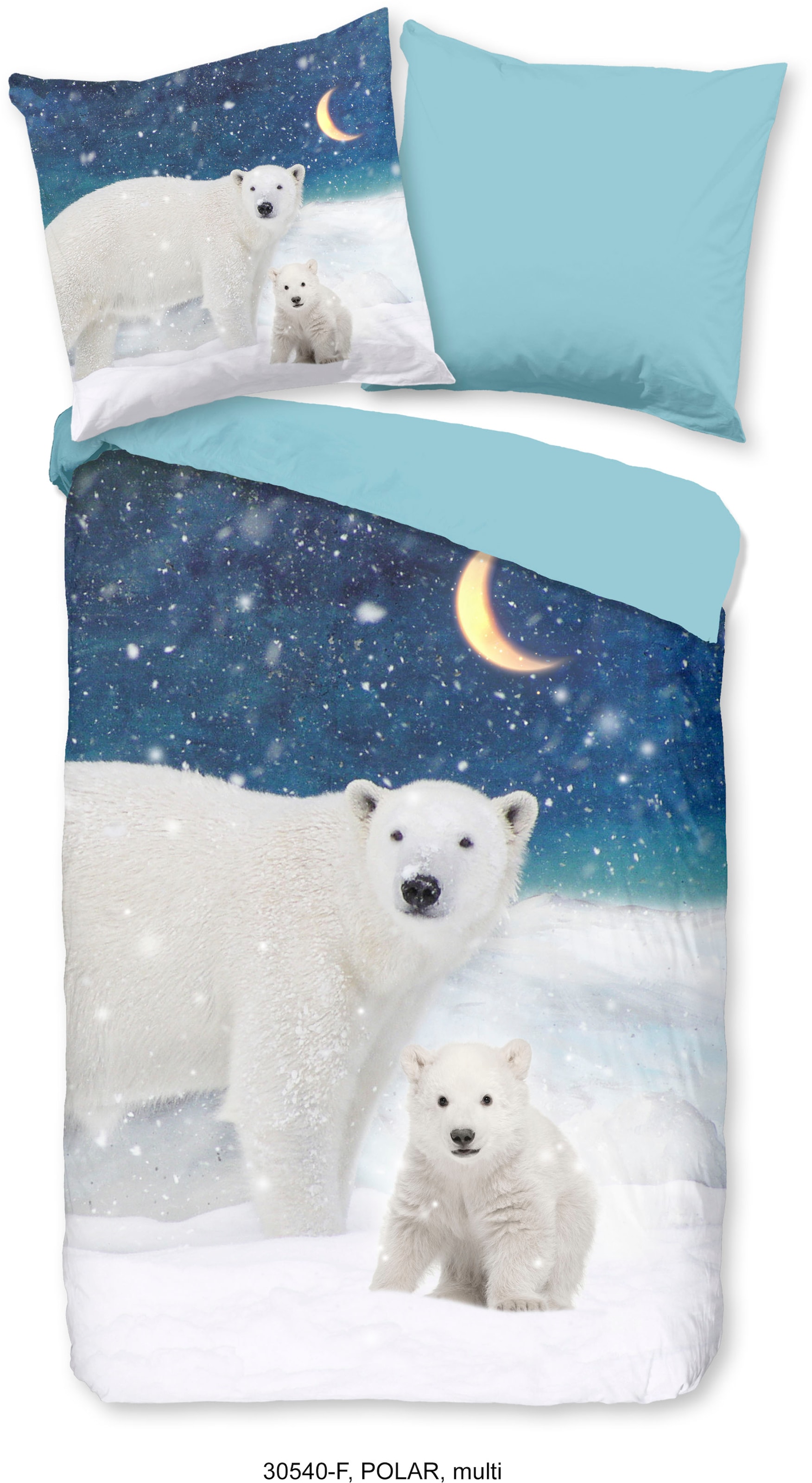 good morning Kinderbettwäsche »Polarbear Landscape«, Biber, 135x200, Warm, Weich, Wendeoptik, Reißverschluss, Winter, Kind