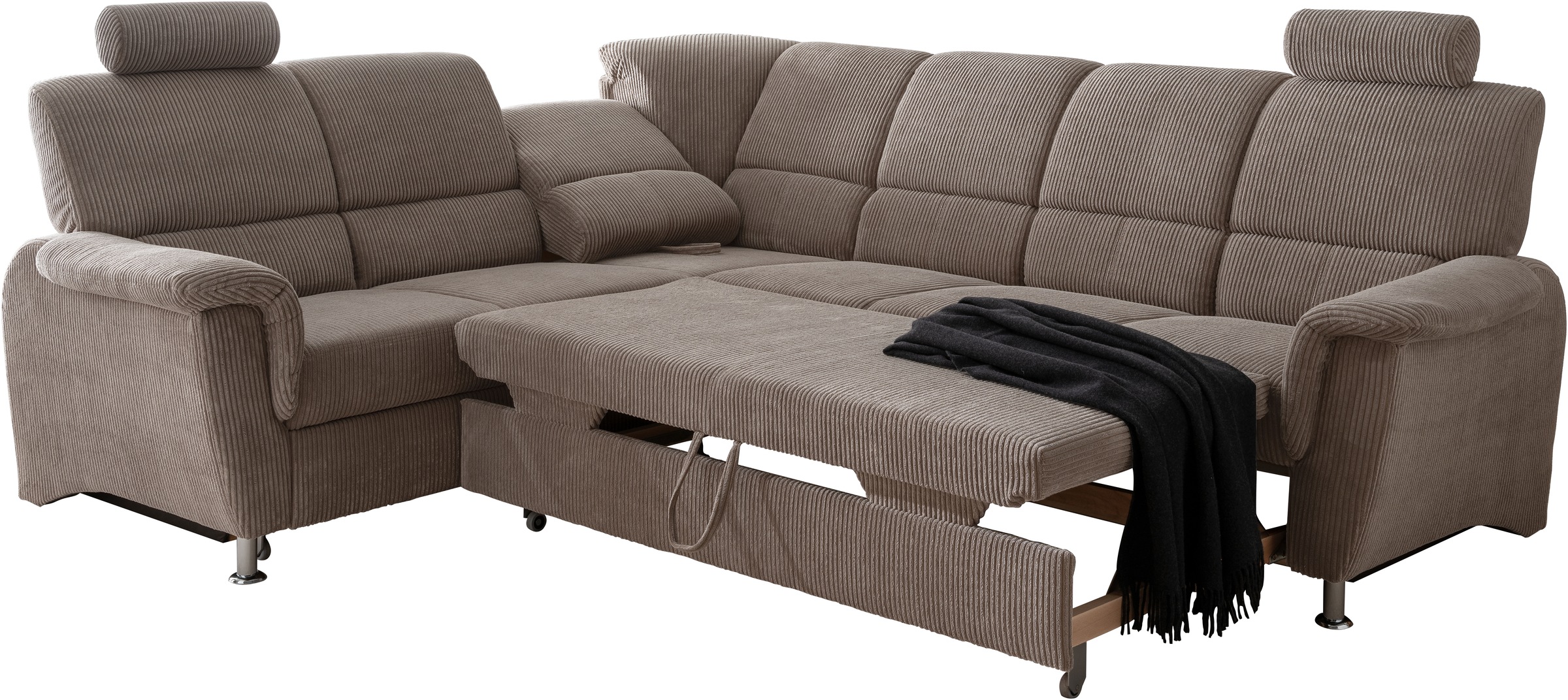 Home affaire Ecksofa »Pisa L-Form, mit Schlaffunktion, Stauraum, 2x höhenverstellbare«, Kopfstützen und Relaxfunktion im Eckelement