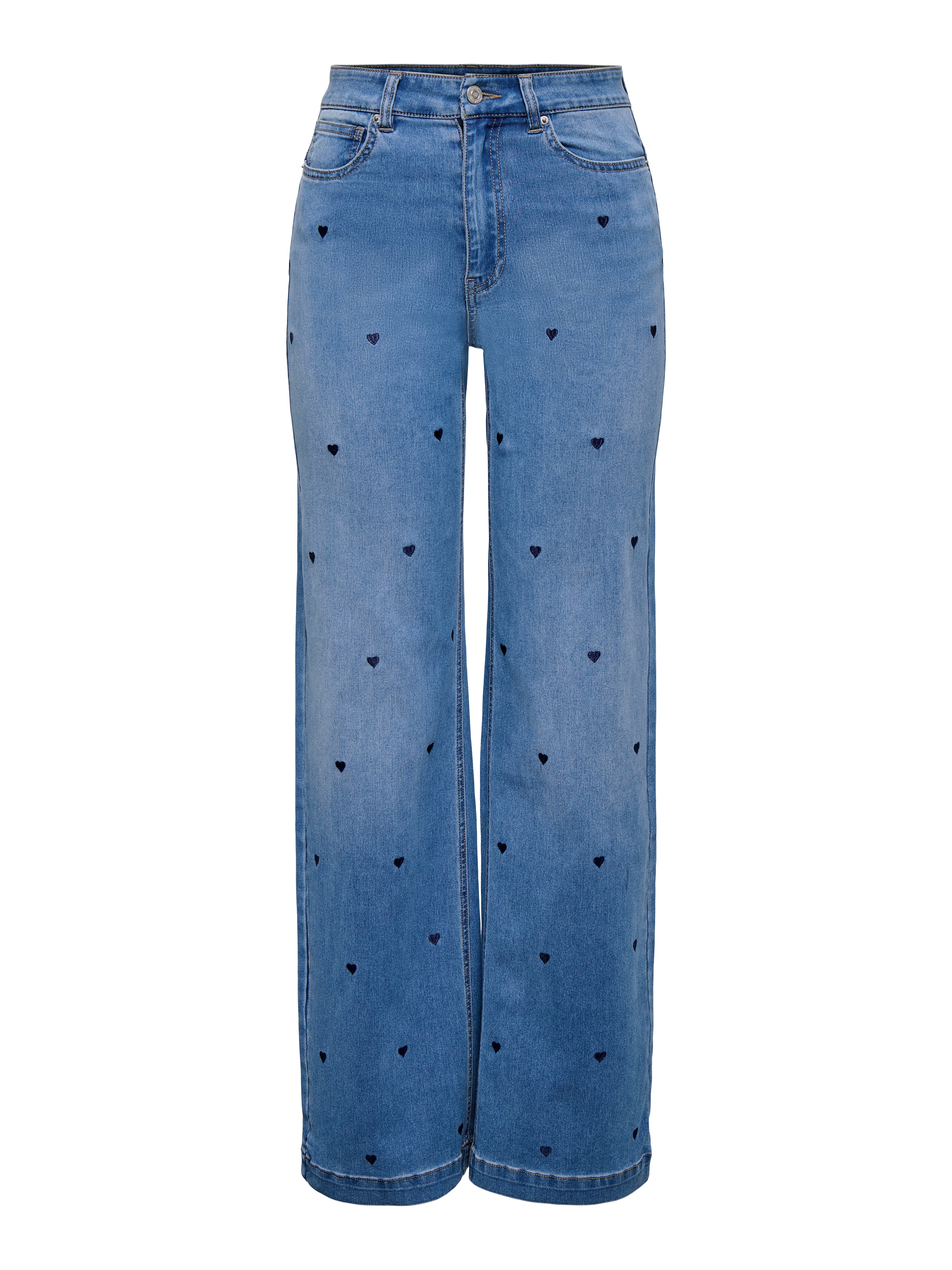 ONLY High-waist-Jeans »ONLMADISON-ROYAL HEART HW WIDE DNM GUA« Materialmix, wide fit, high waist, allover Stickerei