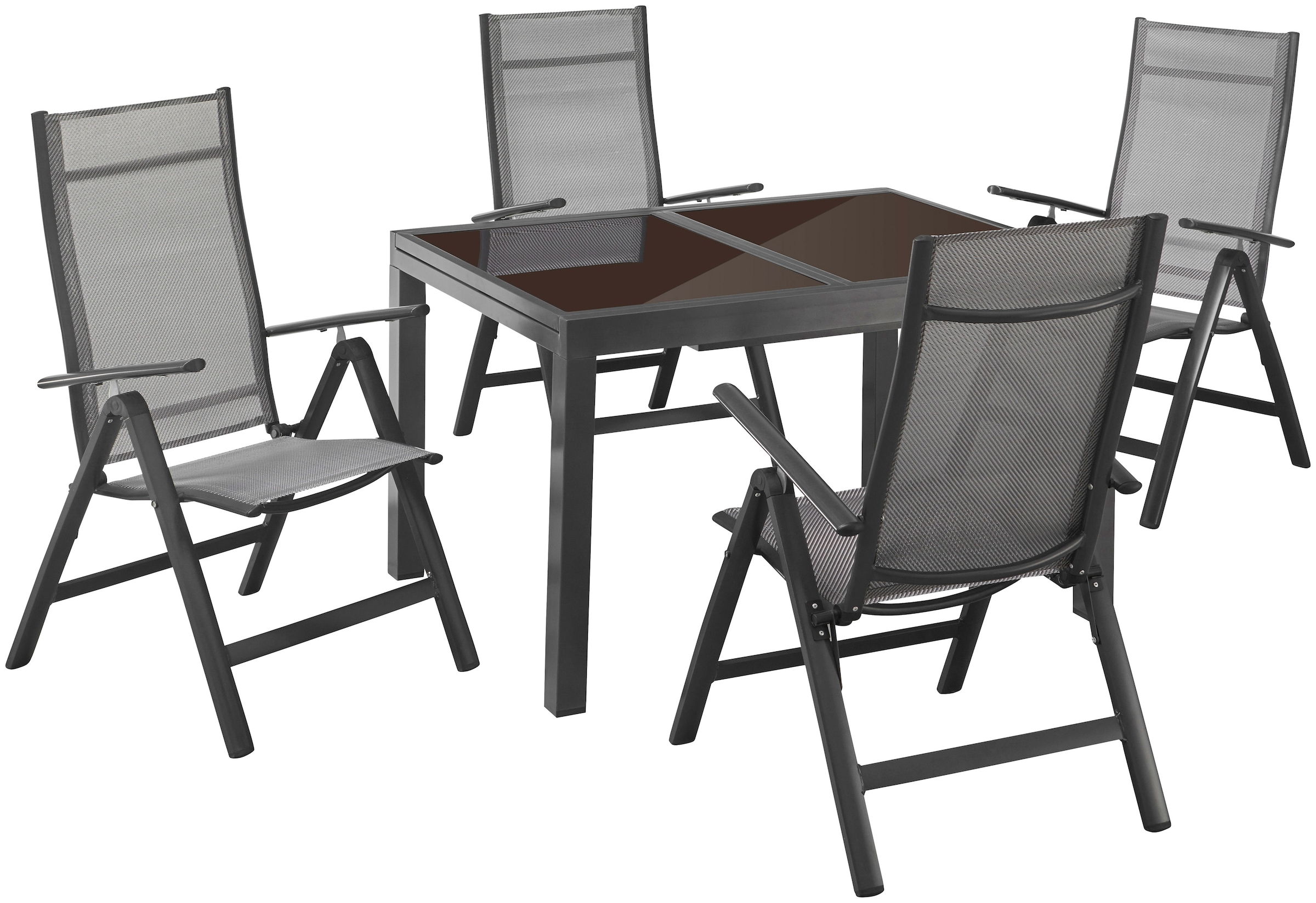 MERXX Garten-Essgruppe »Amalfi«, mit 4 Stühlen und ausziehbarem Tisch (120 - 180 cm)