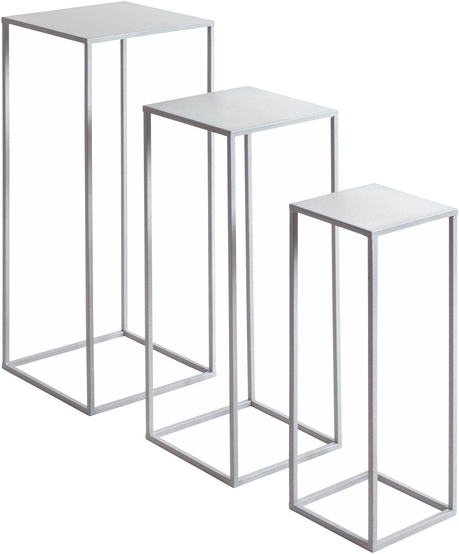 HAKU Blumentisch »Blumenpodest, Blumenständer, Pflanzsäule« Set, 3er Set, 3 Stk. tlg. quadratisch - aus Metall Grau B/T/H 18/18/50, 23/23/60, 28/28/70 cm