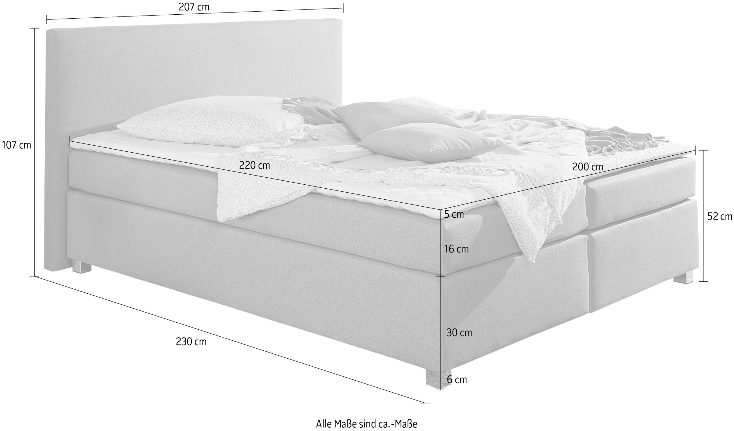 INOSIGN Boxspringbett »Eliana«, inkl. Topper, in 4 Breiten, 3 Matratzenarten und 2 Härtegraden