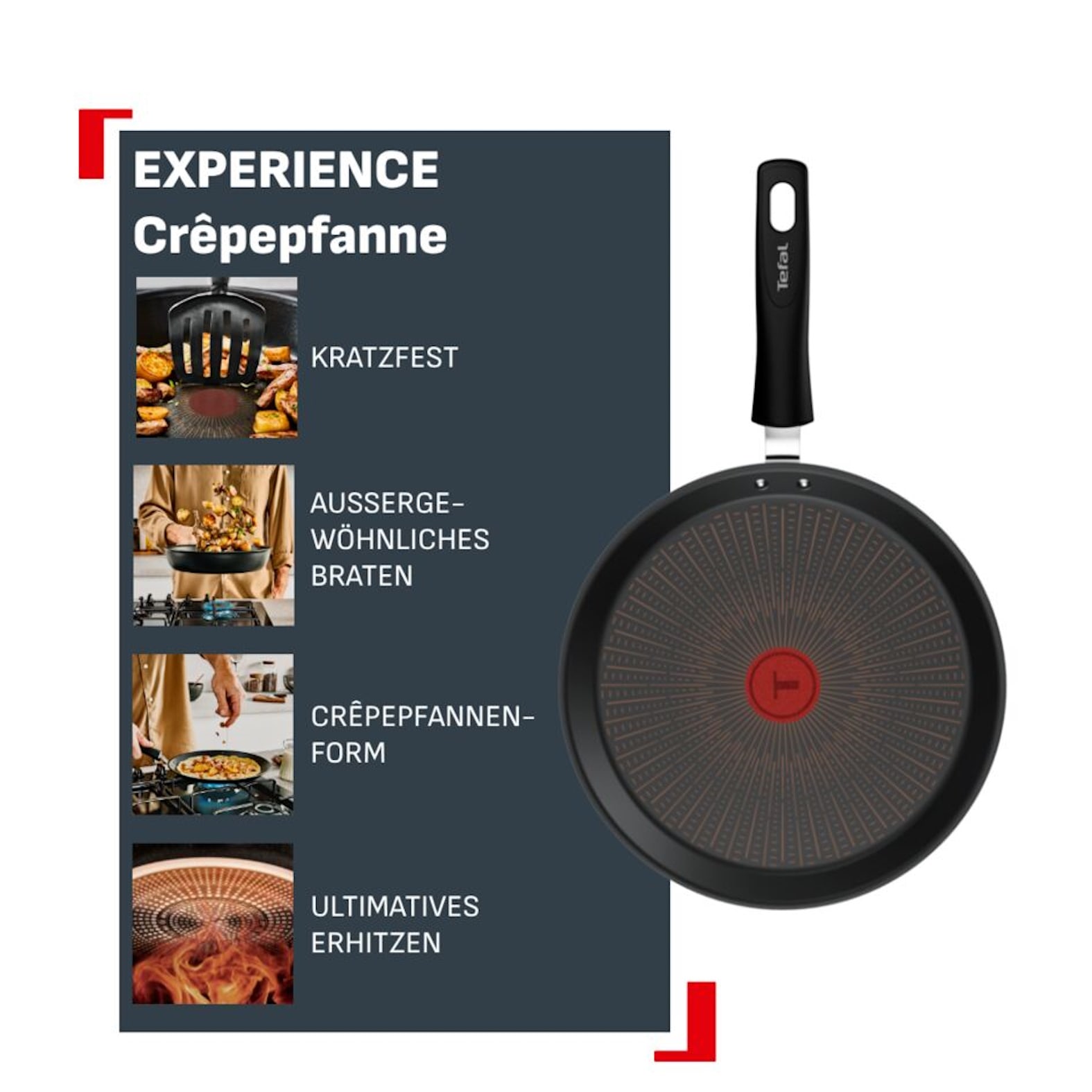 Tefal Crêpepfanne »Experience Unbreakable« Aluminium 1x Crêpepfanne 25 cm, 1 tlg. FusionCore Antihaftversiegelung, Induktion, Temperaturanzeiger