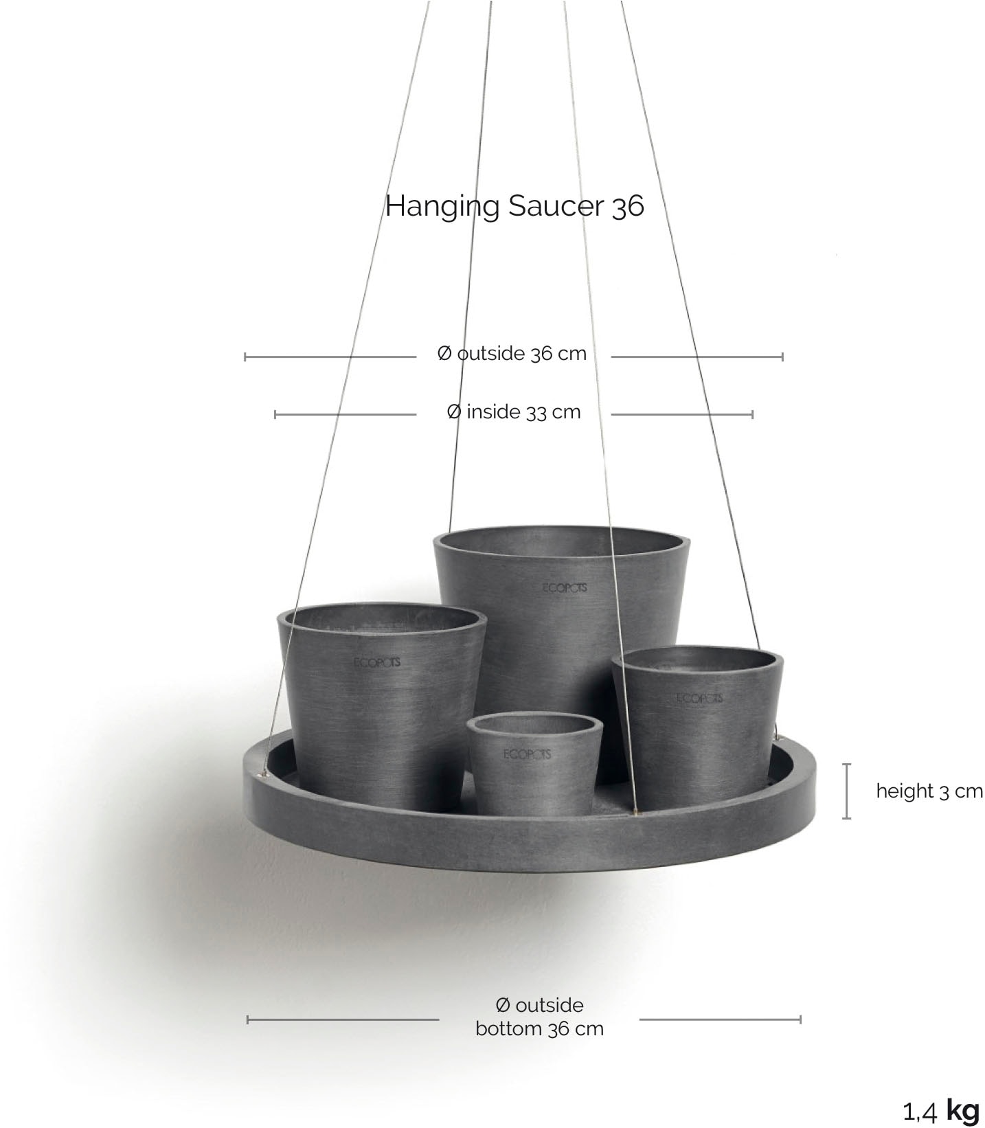 ECOPOTS Blumentopfuntersetzer »HANGING SAUCER Grey« BxTxH: 36x36x3 cm