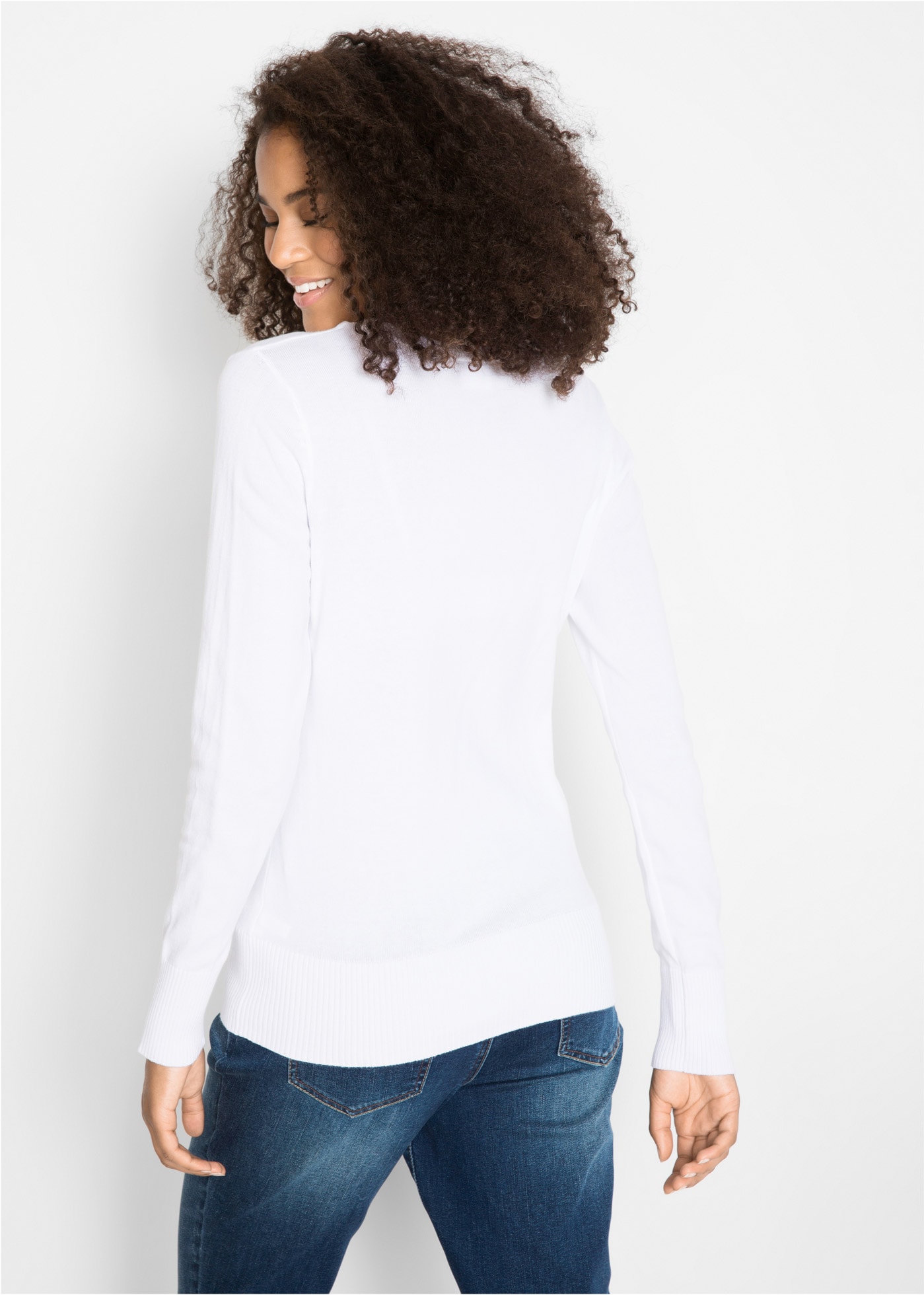 bonprix Strickpullover »Feinstrickpullover« aus Baumwollmischung, mit V-Ausschnitt, schmale Passform