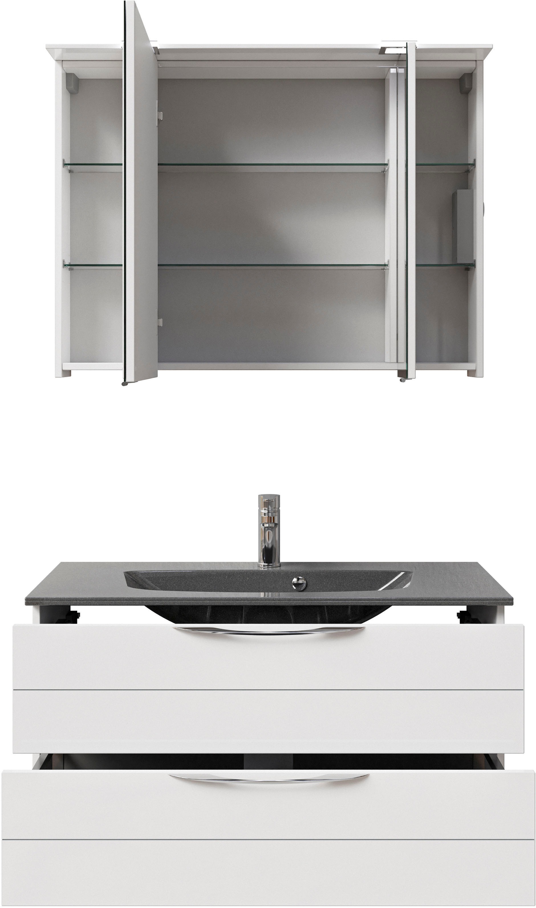 Thumbnail - Saphir Badmöbel-Set "Serie 6025 2-teilig Mineralmarmor-Waschtisch mit LED-Spiegelschrank" 2 Stk. tlg.