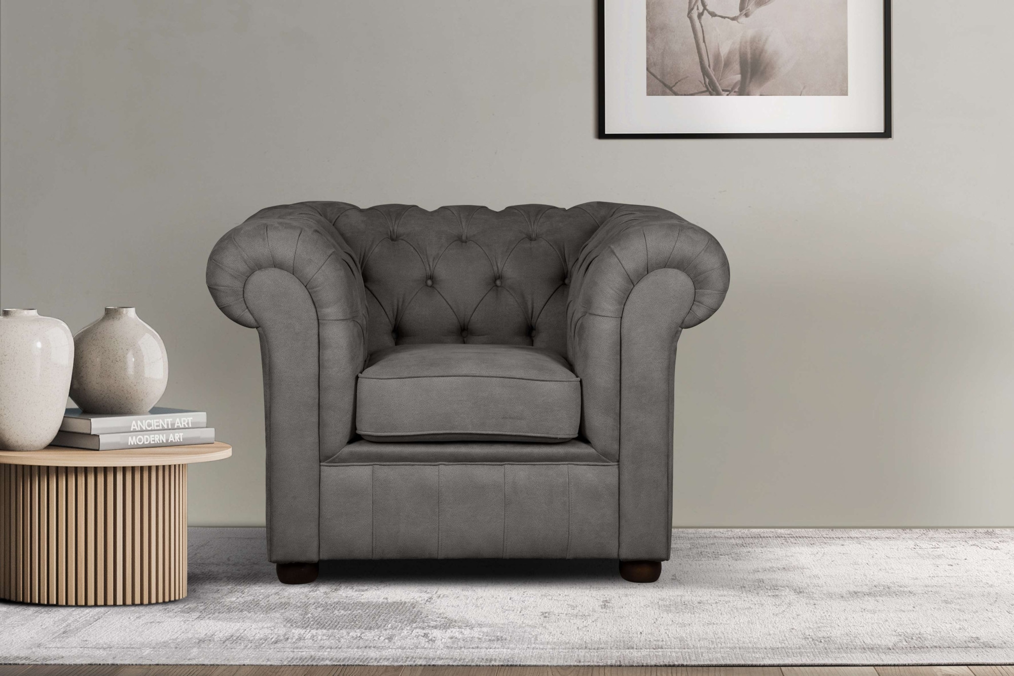 Home affaire Sessel "CHARENTE, Chesterfield, Wellenfederung, Maße B/T/H: 105/89/74 cm" mit edler Knopfheftung und typischen Armlehnen