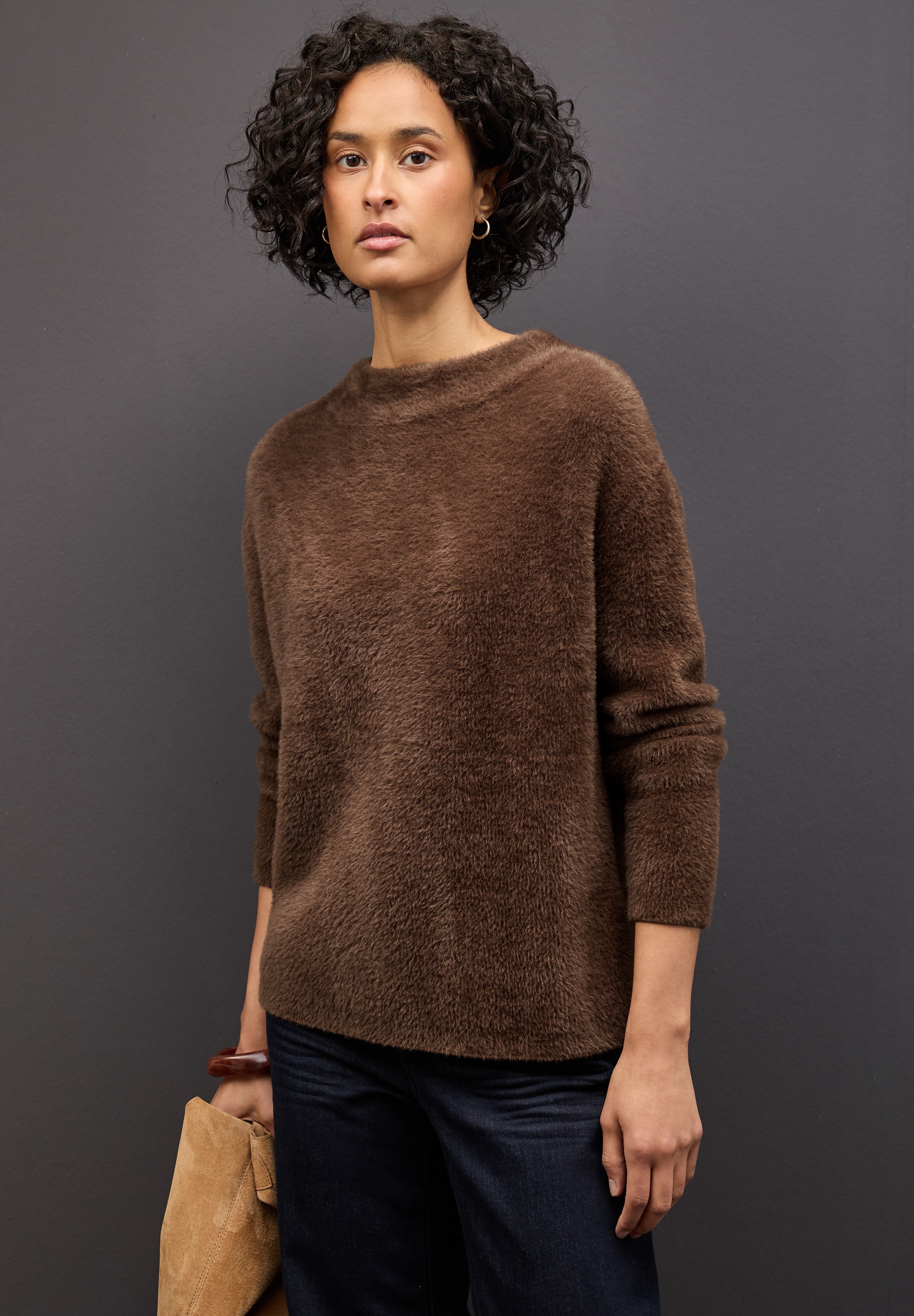 STREET ONE Stehkragenpullover aus softem Materialmix günstig online kaufen